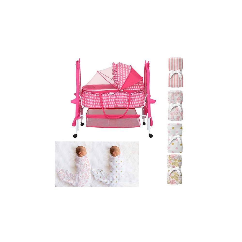 Bella Baloo Stainless Steel Baby Cradle with Mosquito Net Pineapple & Heart
