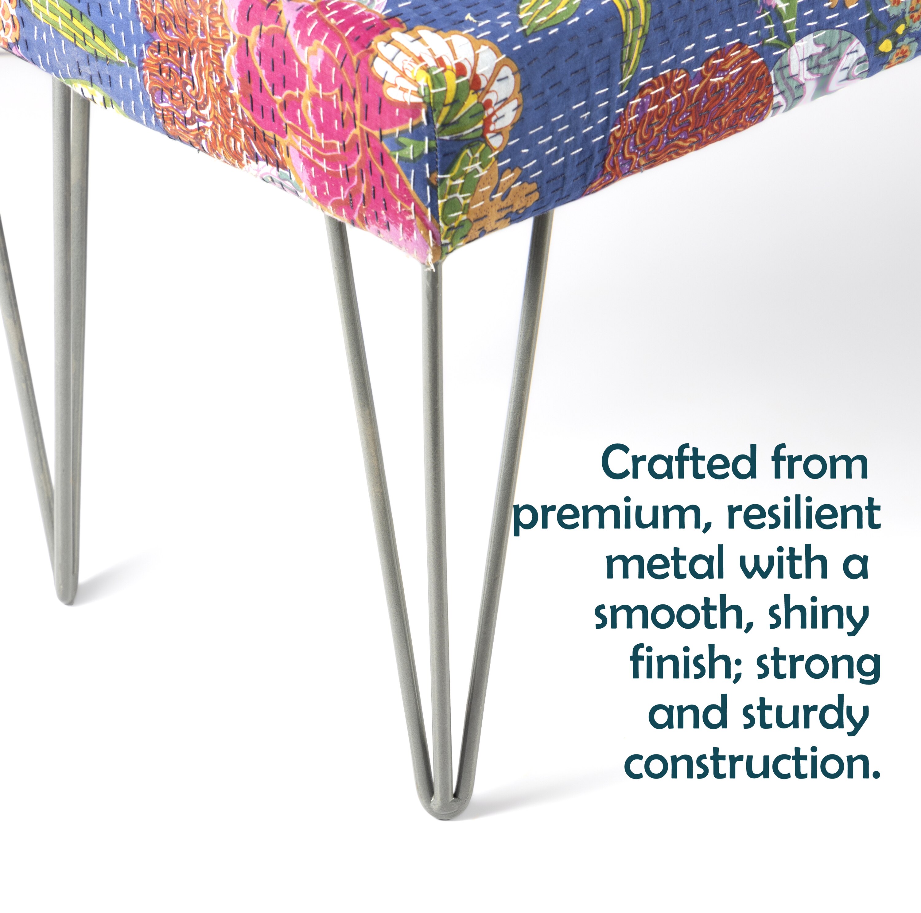 Belmont Sheesham Wood Mid Century 3 Seater Bench With Metal Legs In Fruit Print