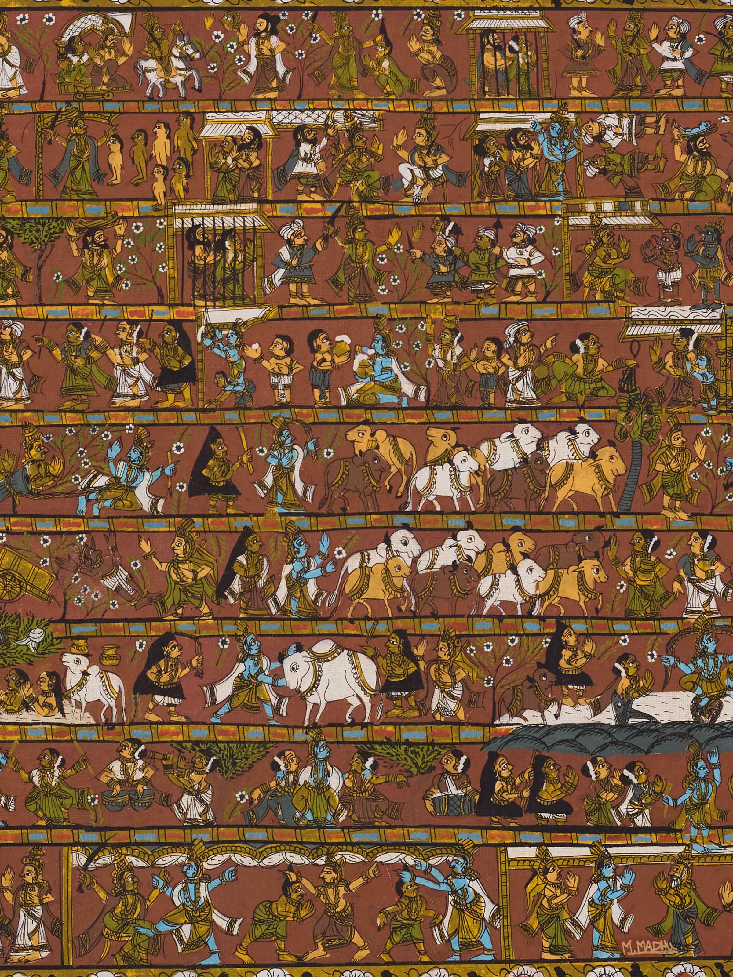 Krishna Life Story Cheriyal Painting