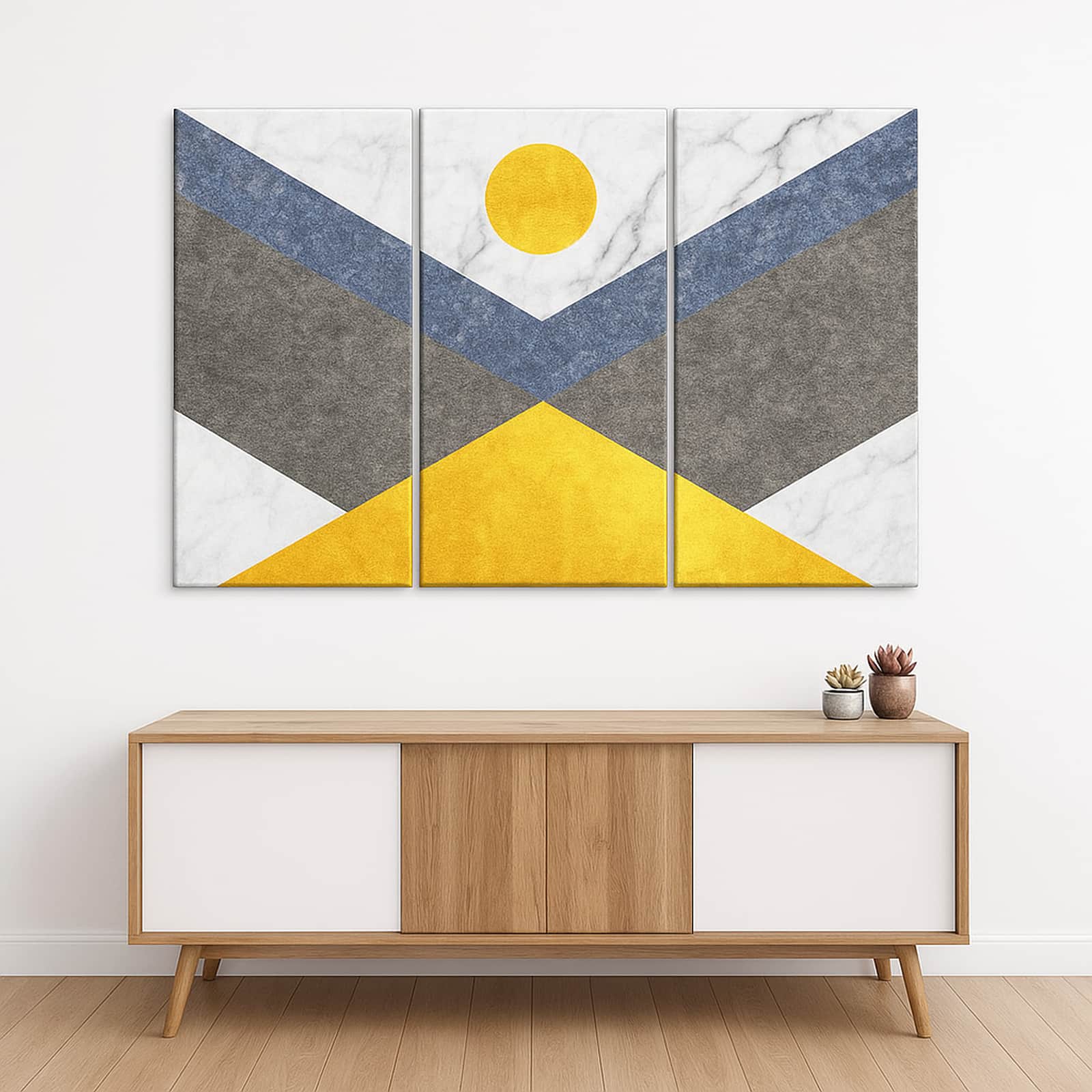 Truss Yellow White Pieces Marble Textured Geometric Canvas Wall Prints Set of 3 Multicolor Matte