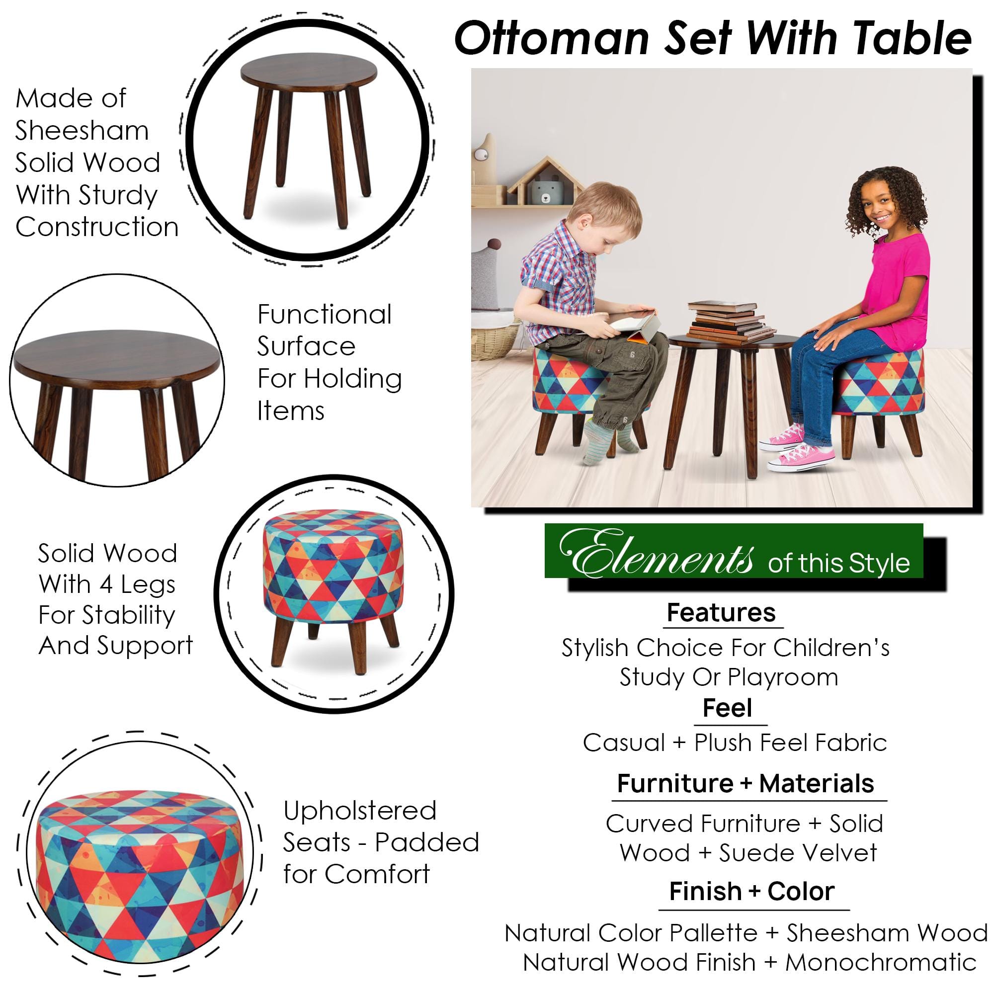 Nova Solid Wood  Ottomon in  Multicolor Colour