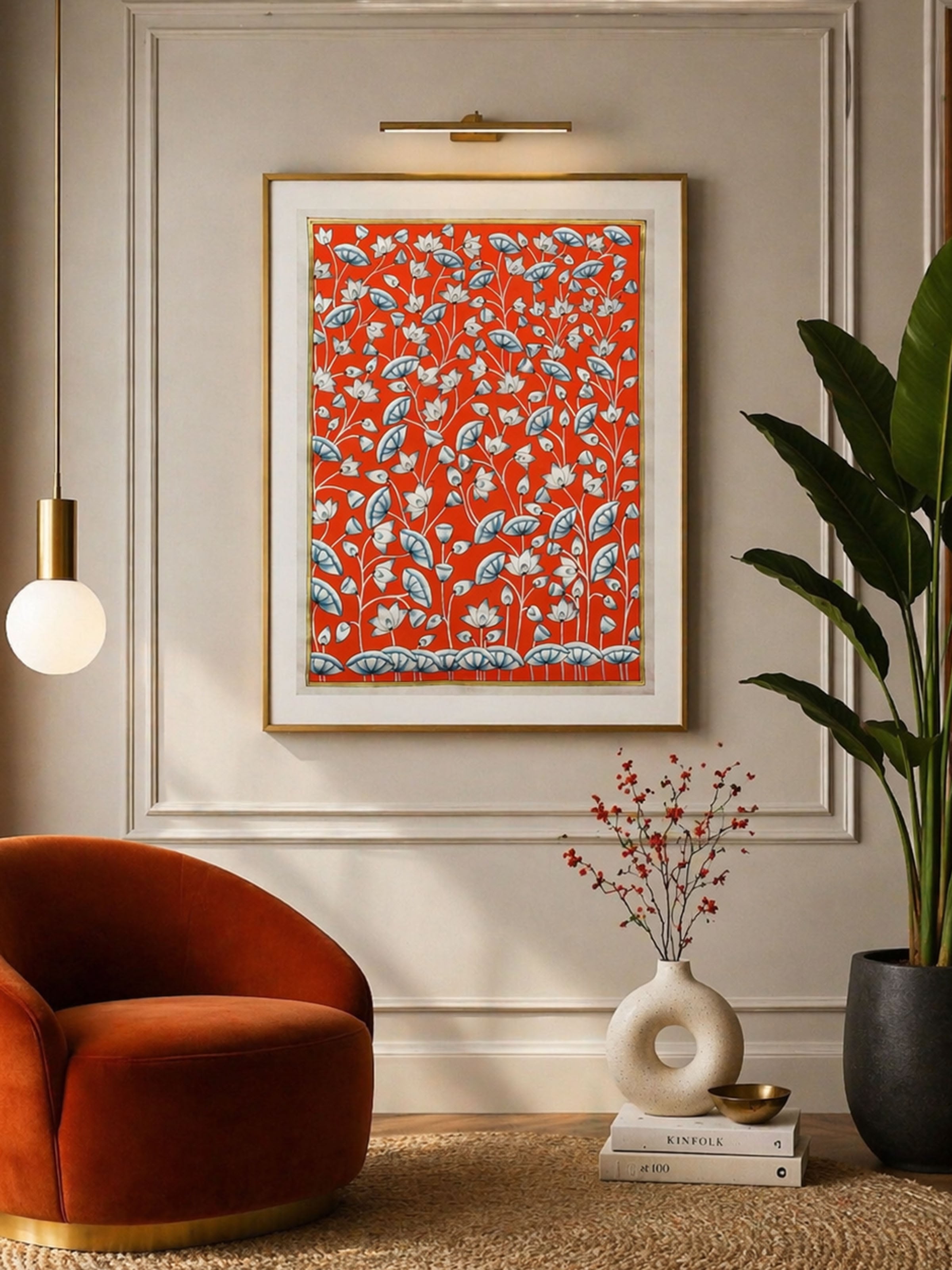 Kamal Talai Orange Pichwai Painting