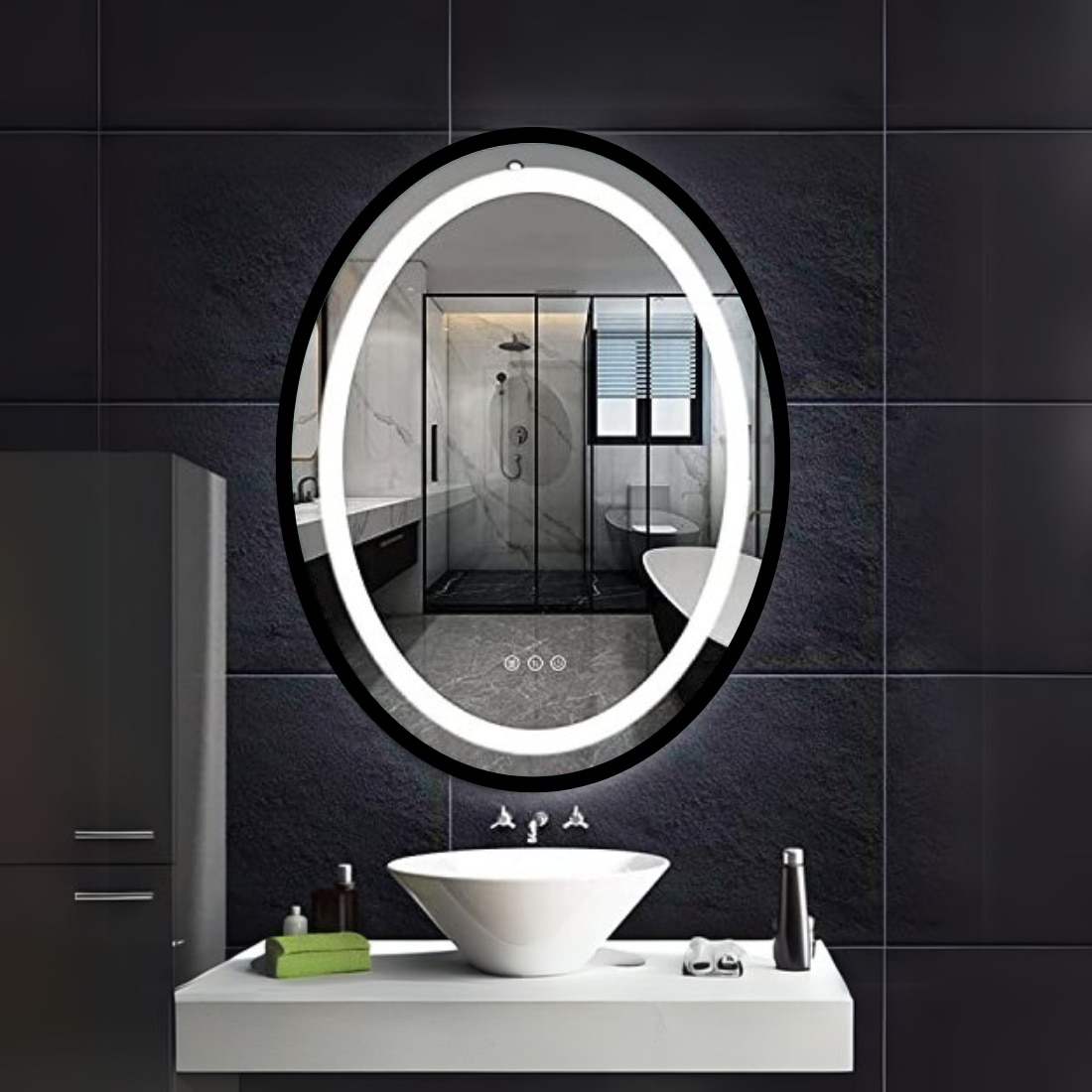 Oval Framed LED  Mirror Black Matte Gold Rose Gold Brushed Silver