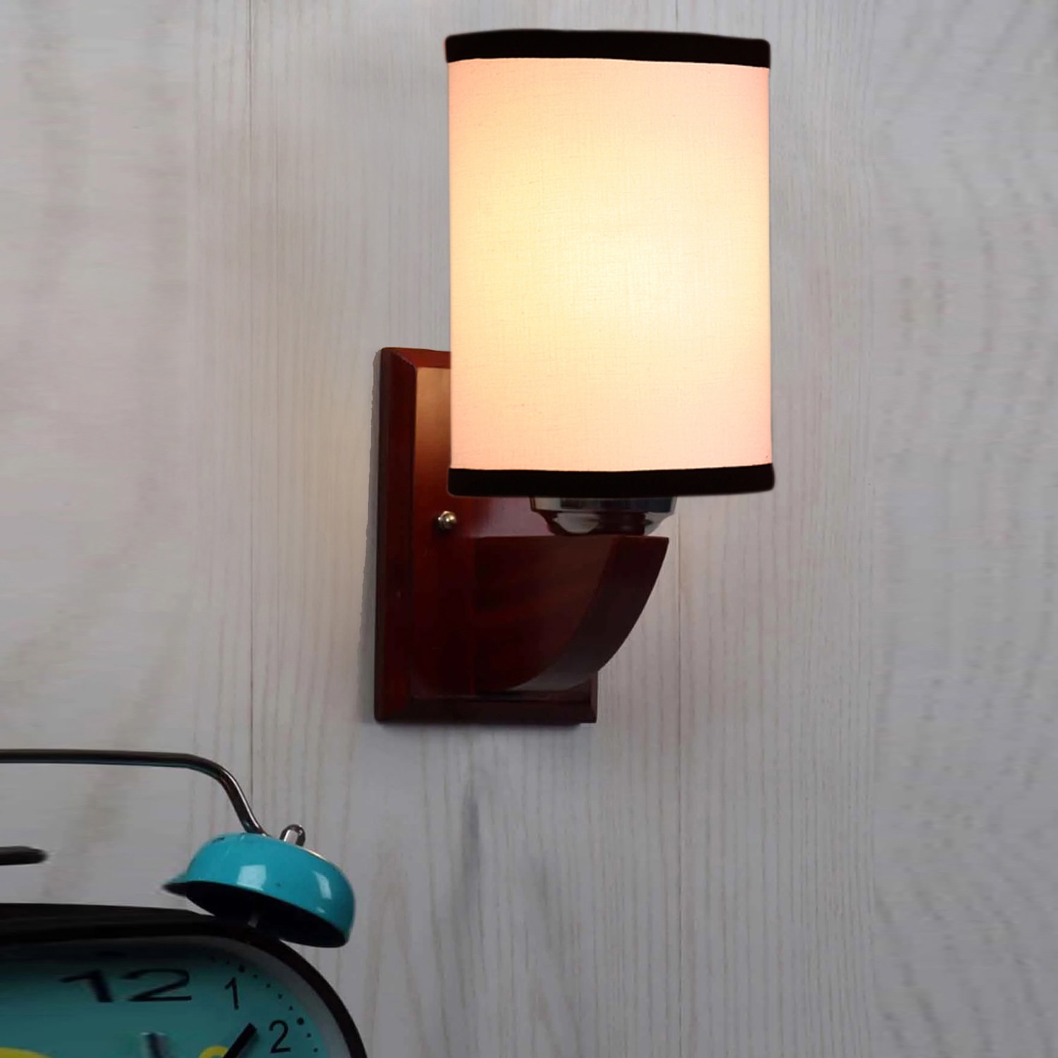 Devansh Solid Wood Electric Wall Light in White Colour with White Shade Count of 1 Light - Devansh