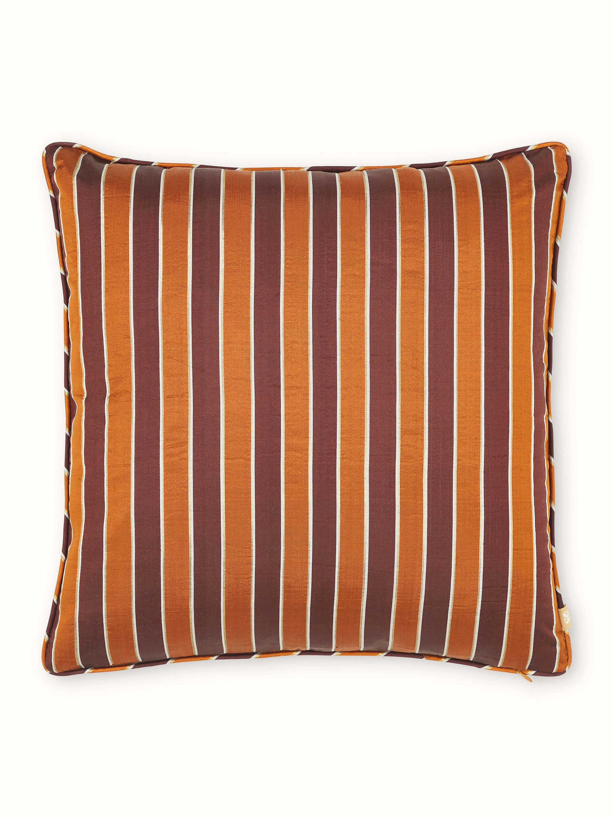 Sanchaya Rust Allover Stripe Silk Odisha Ikat Handloom Cushion Cover