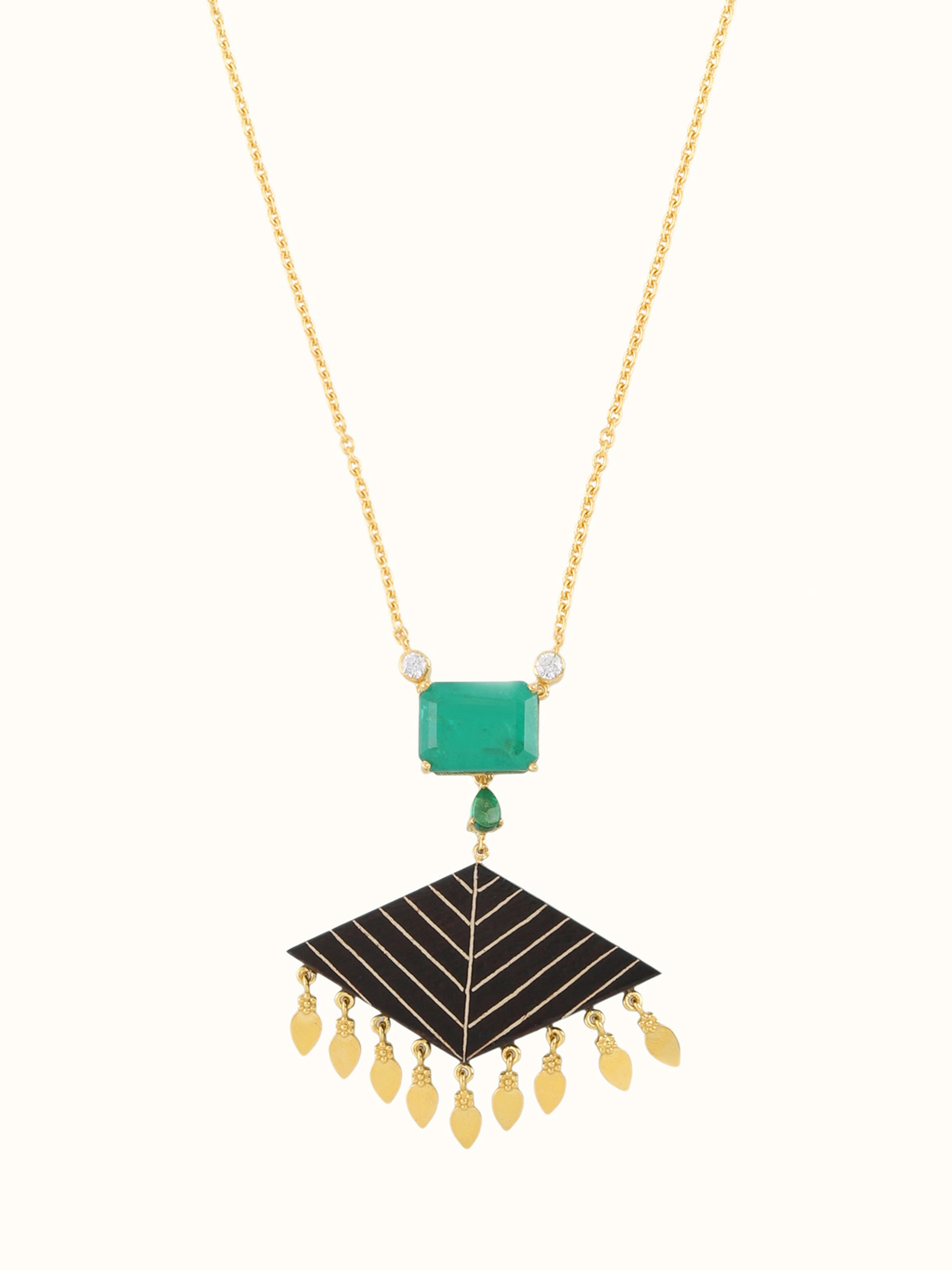 Front view of Tarkashi Silver Long Necklace