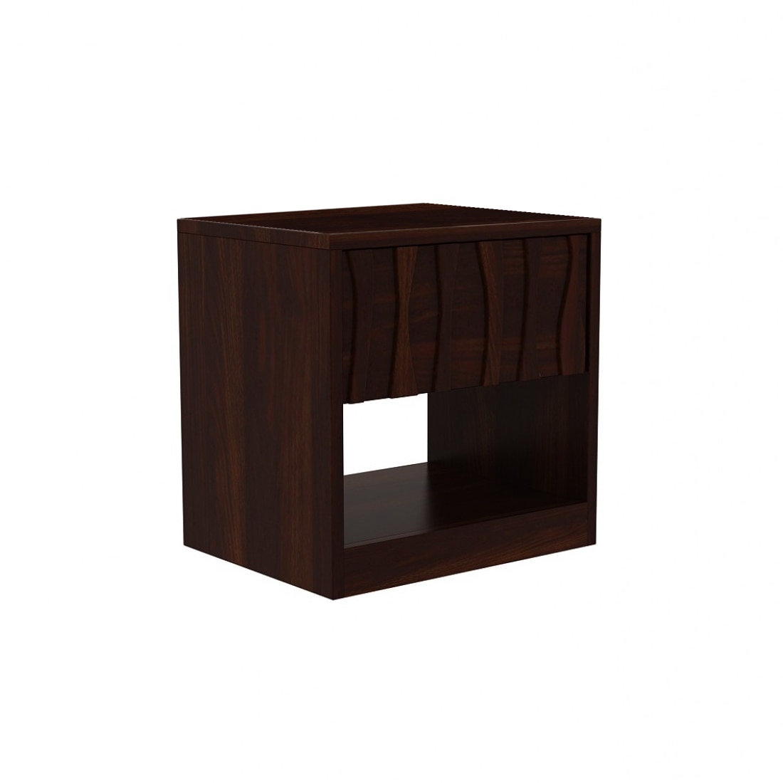 Wave Solid Wood  Bedside Table in Walnut Finish