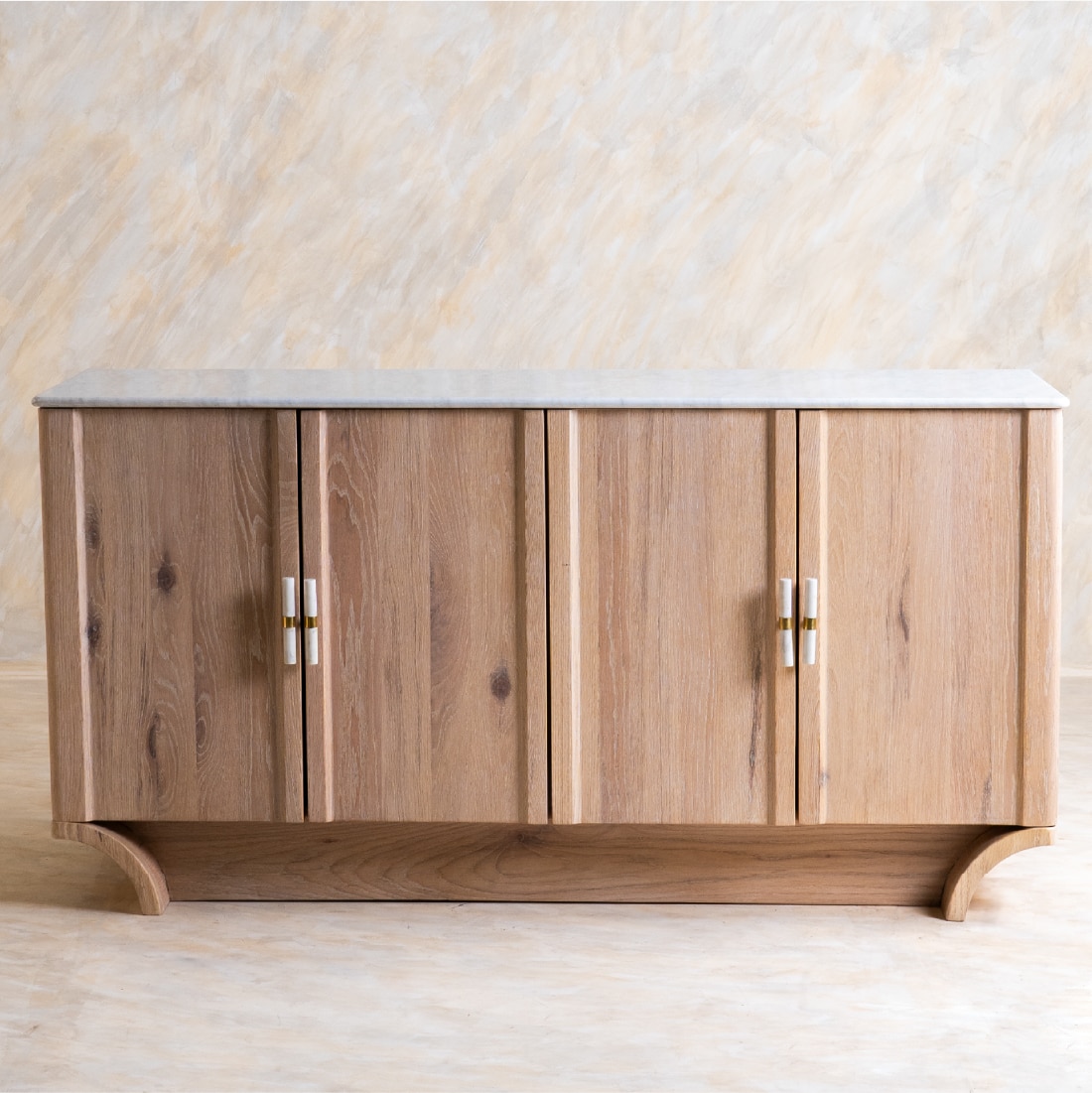 Dune Solid Wood Sideboard with Marble Top in Brown Colour - Orange Tree
