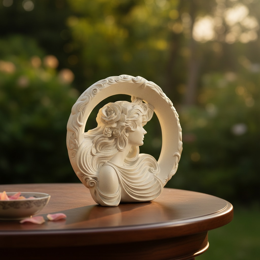 elare Lady Face Ring Sculpture Showpiece Off White Decorative Table Accent 25 cm-picture-11