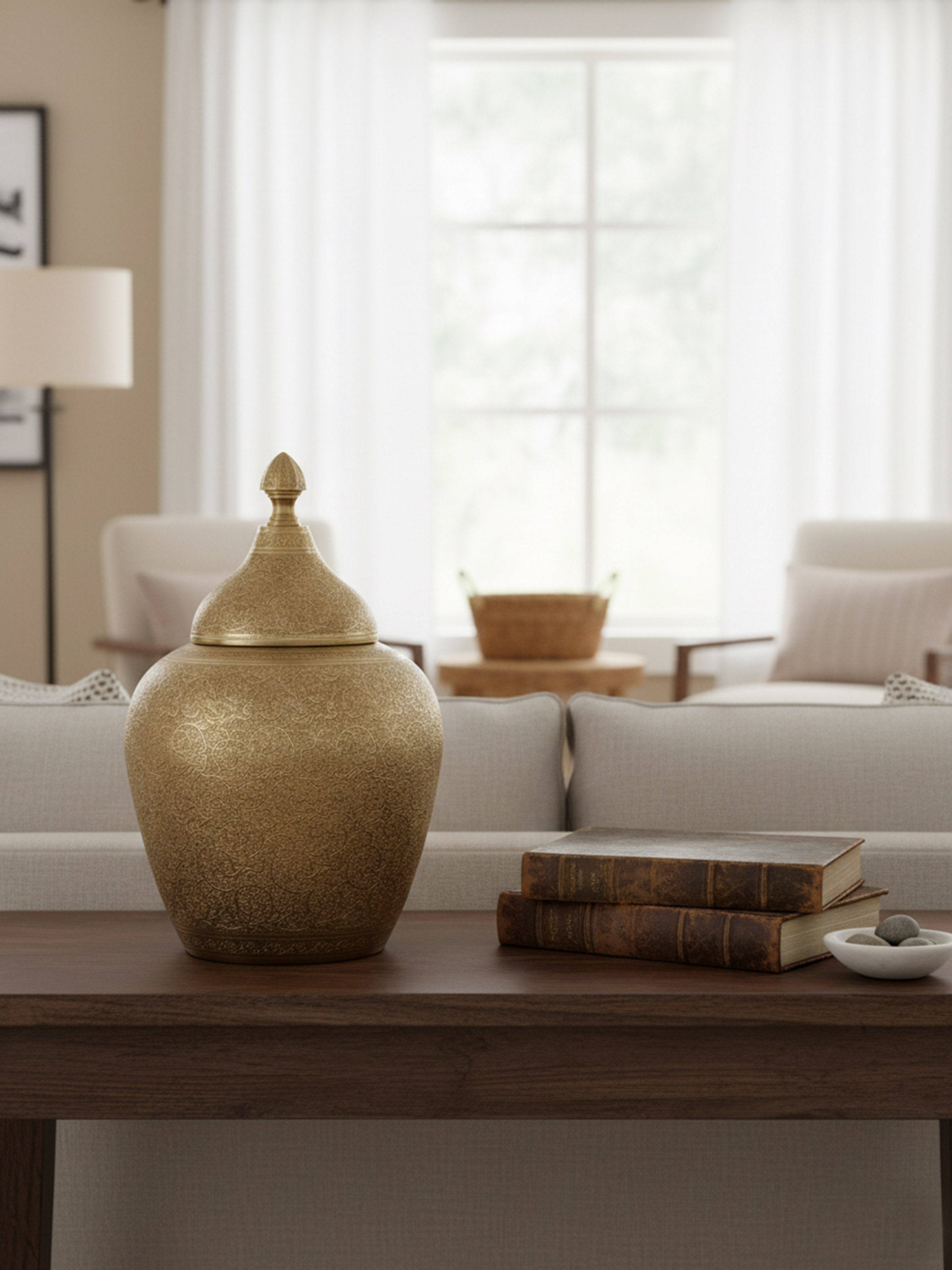 Lifestyle view of Brassware Decorative Temple Jar