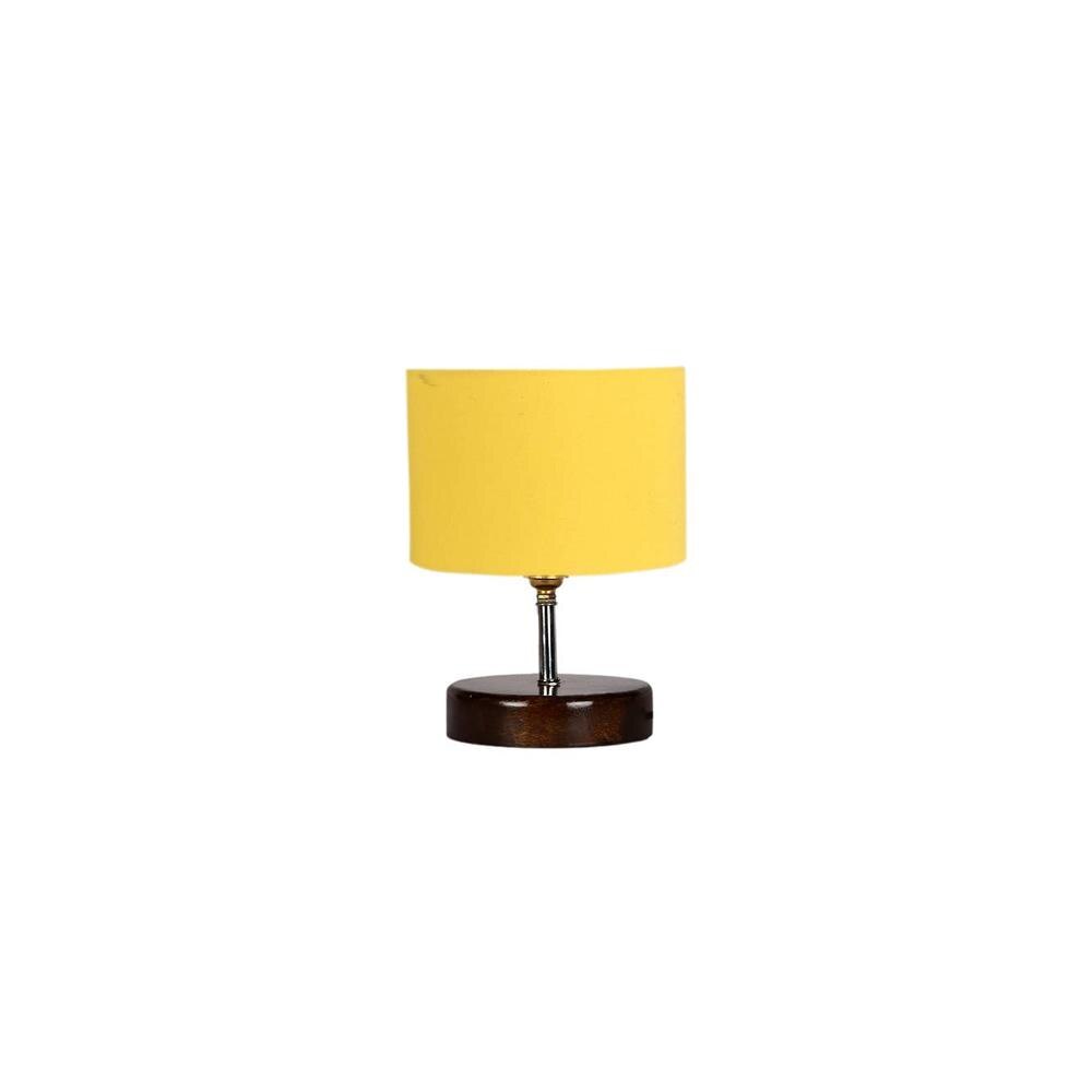 Merlin Yellow cotton table lamp with brown wood base