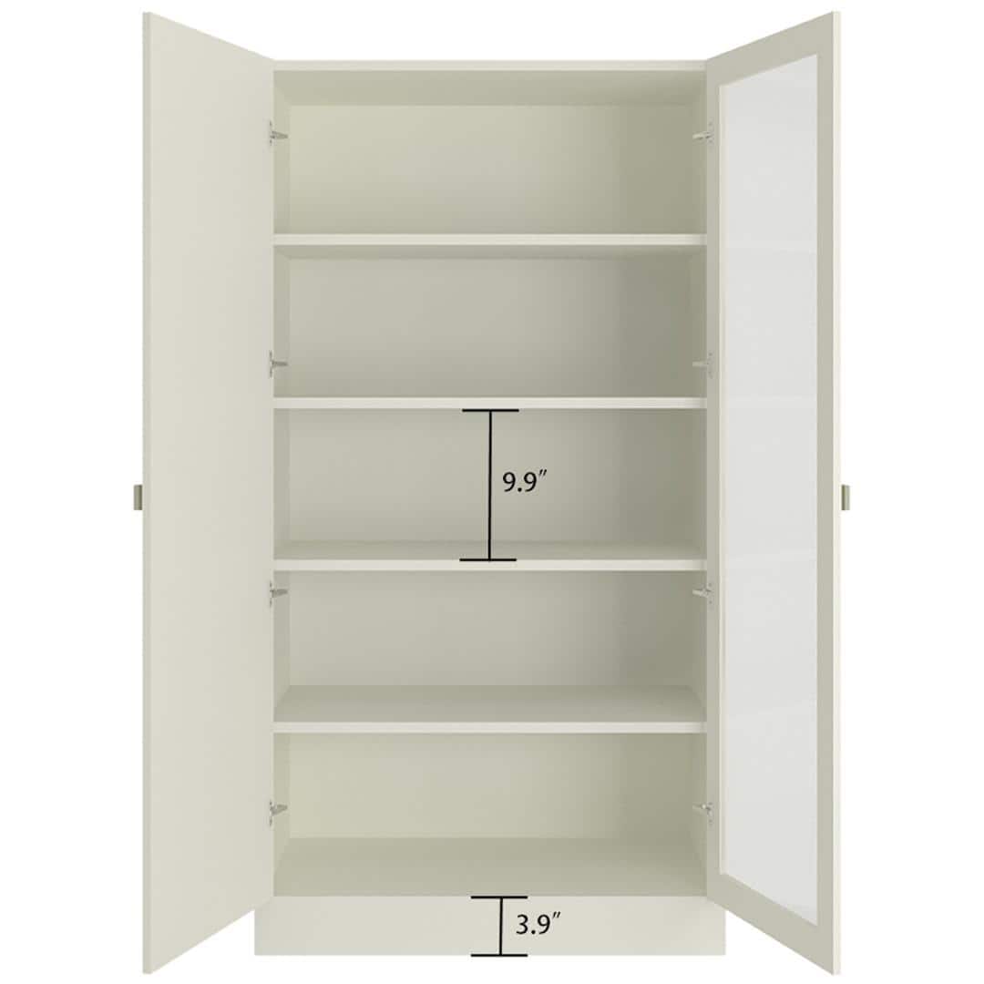 Celestia Double Door Bookshelf cum Crockery Cabinet with Toughened Glass in Sandy Beige Colour