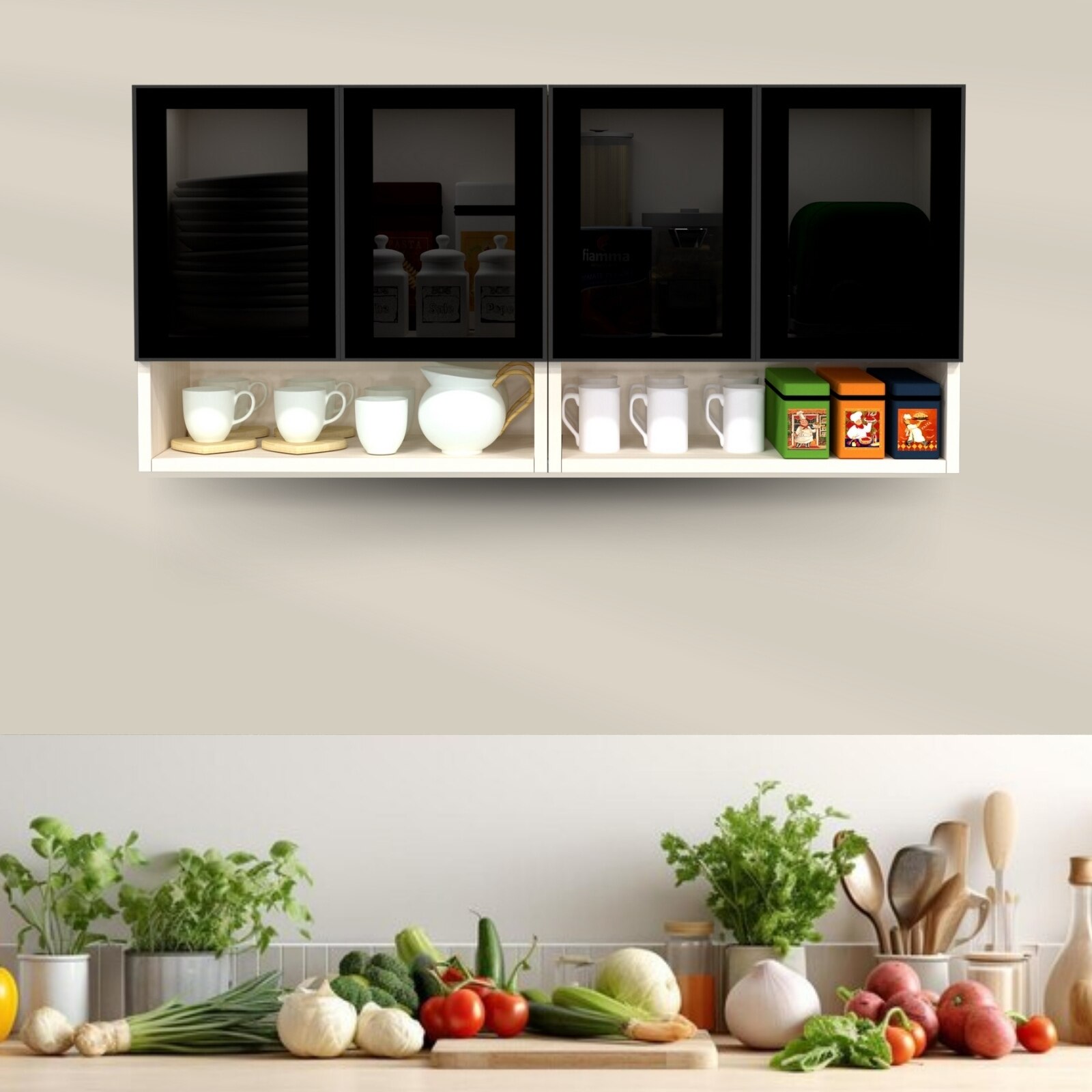 speciality panels Aluminium Black Profile 4 Tinted Glass Handless Shutter In Highland Pine Finish-picture-39