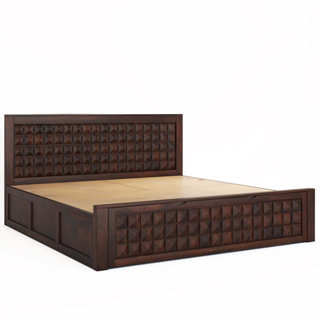 Keaton Sheesham Wood Queen Size Bed Drawer And Box Storage Walnut Finish (60 x 78 inches)