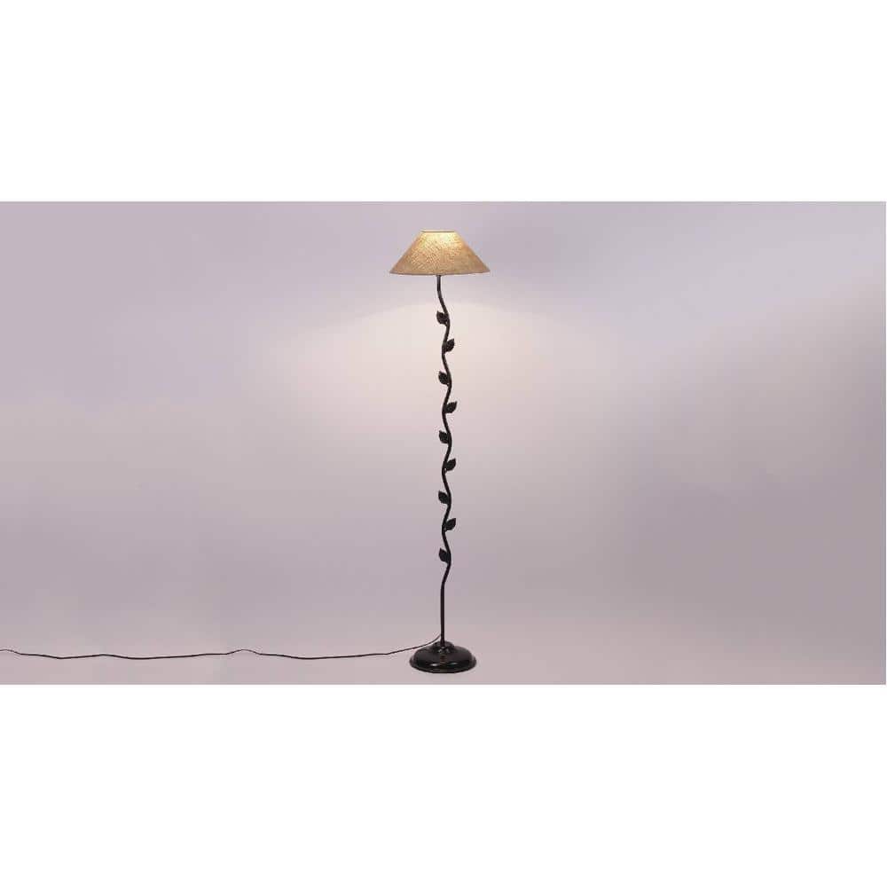 Adalyn Beige Natural Fiber Floor Lamp with Black Iron Base