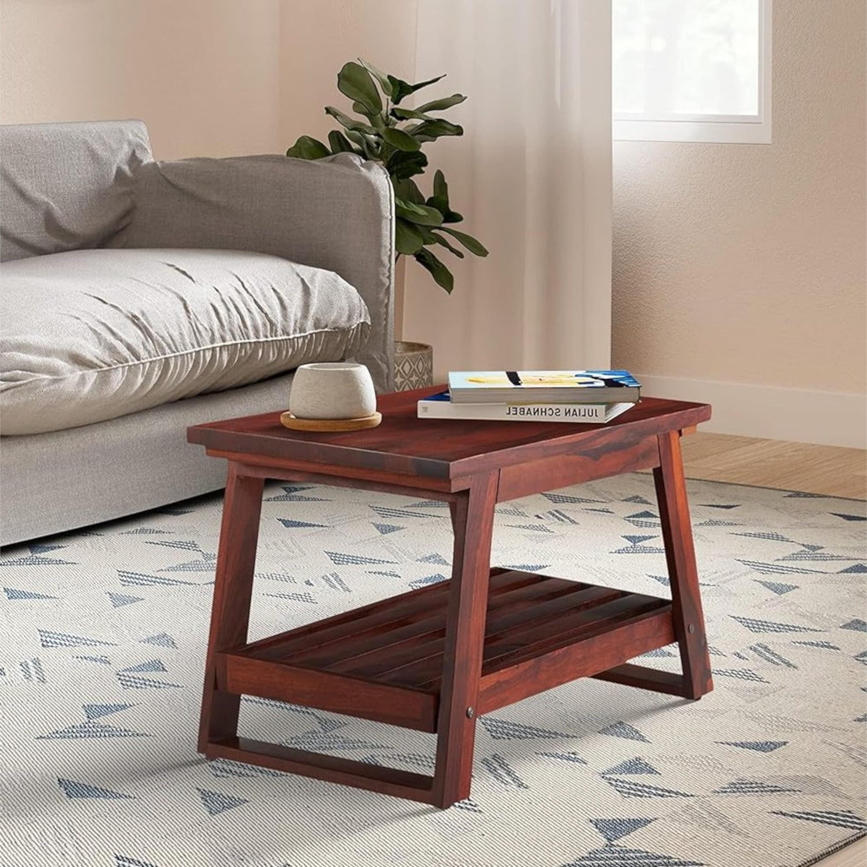 Alison Sheesham Wood Accent Rectangle Coffee Table In Honey Finish