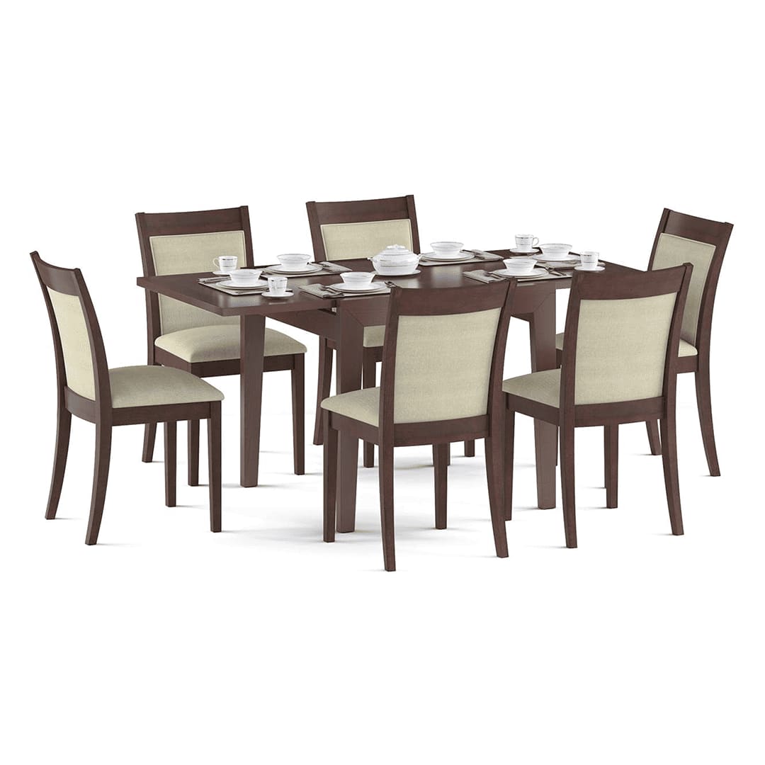Murphy 4-To-6 Extendable - Dalla 6 Seater Dining Table Set (Colour- Beige, Finish- Dark Walnut)
