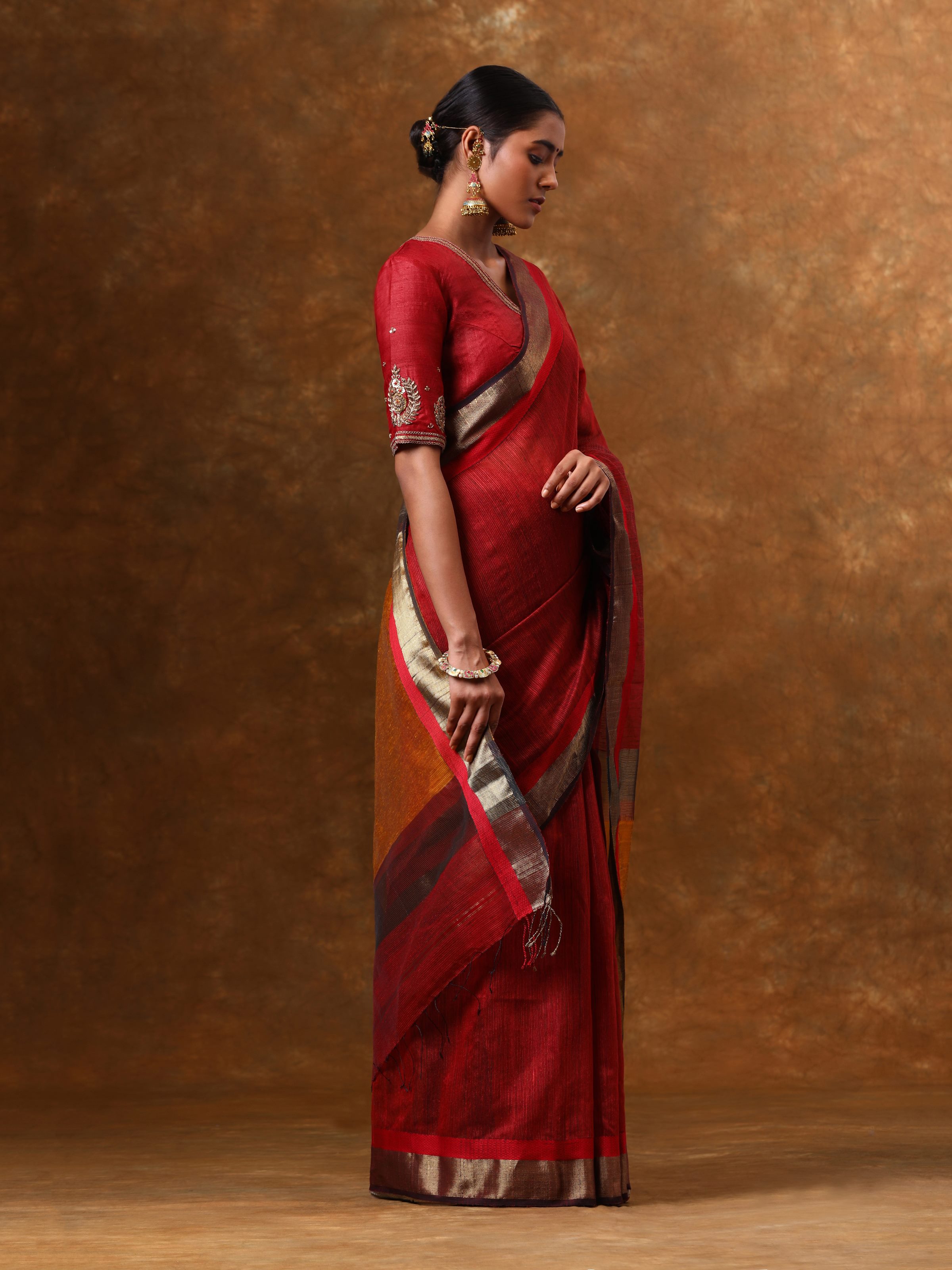 Red Cotton Silk Maheshwari Saree