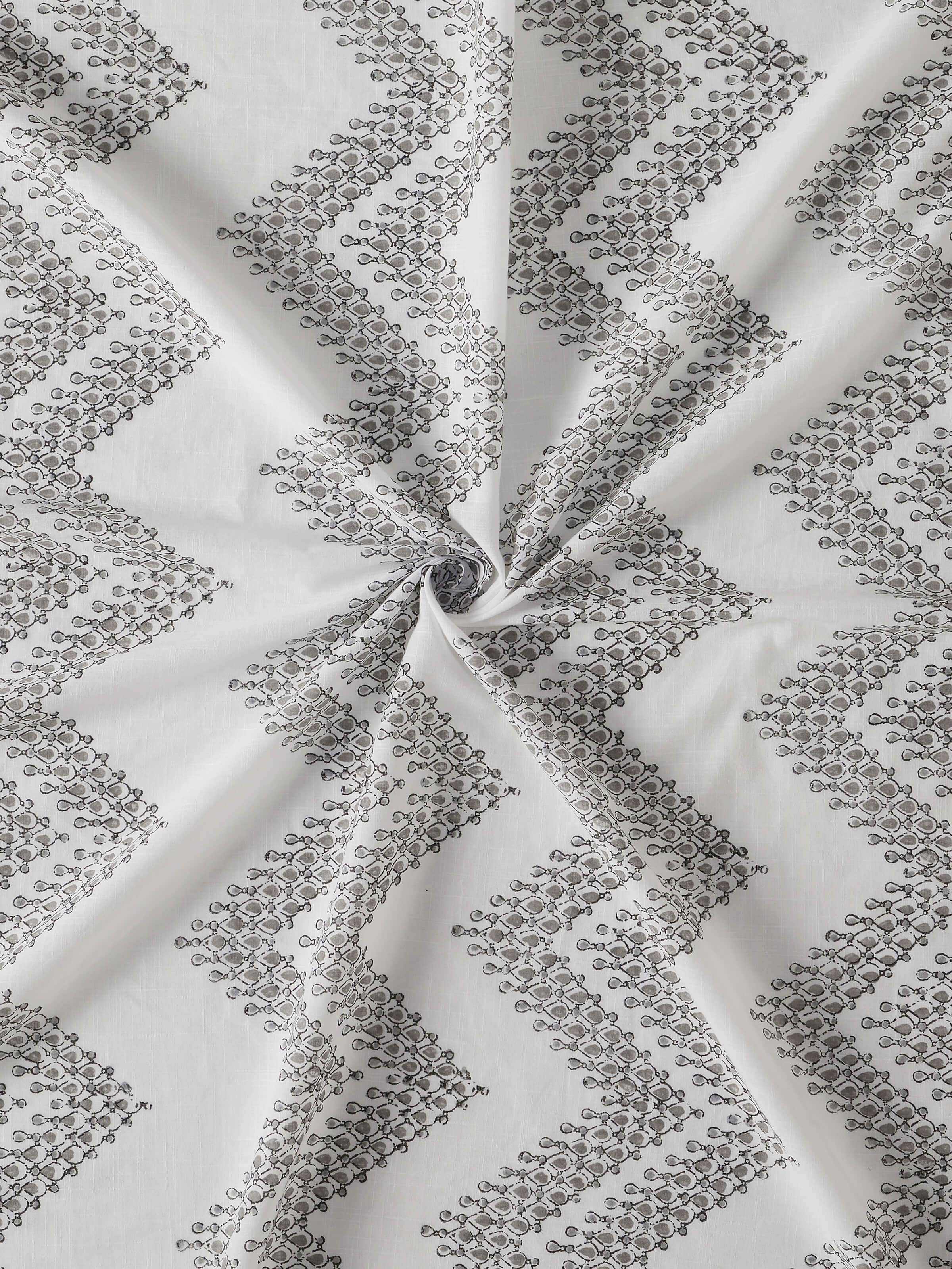 Detail shot capturing texture and geometric design of Sanganeri print.