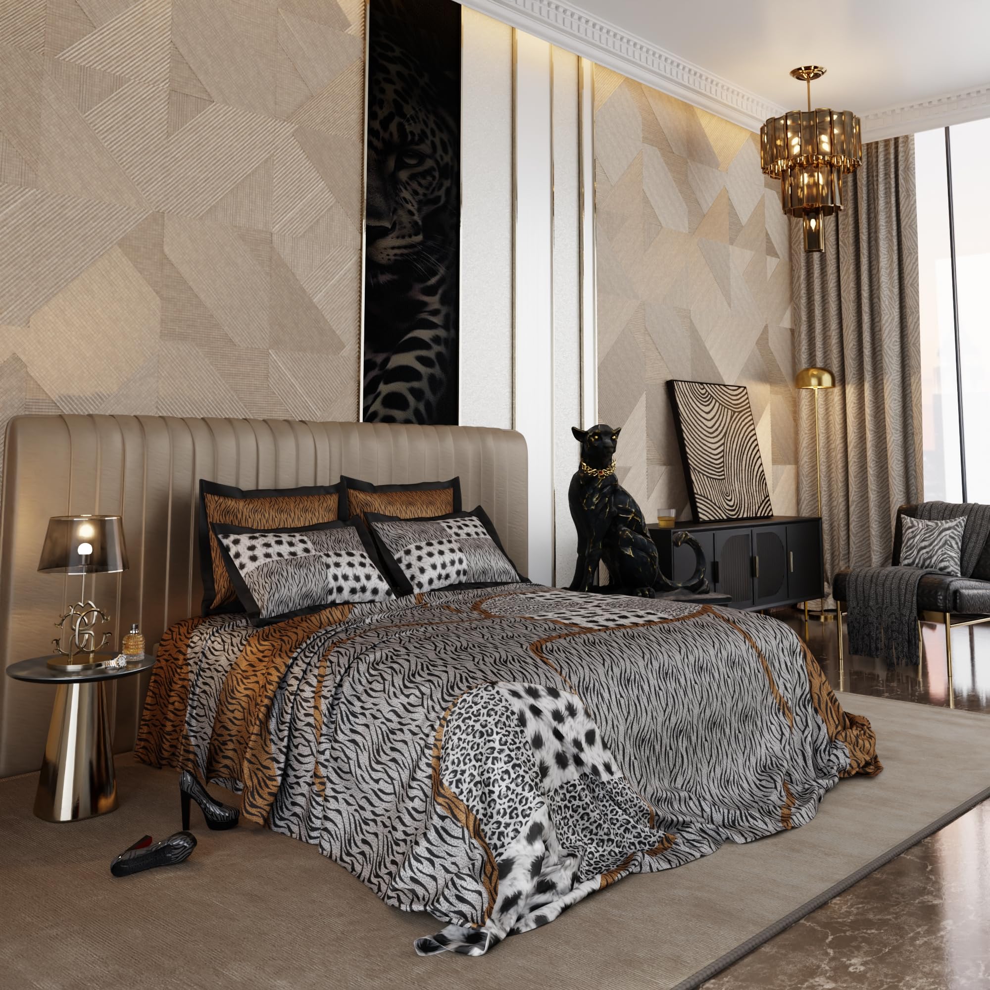 Stoa Paris Super King Size Enriched Cotton Bedsheet with 4 Pillow Covers  Size Primal Elegance