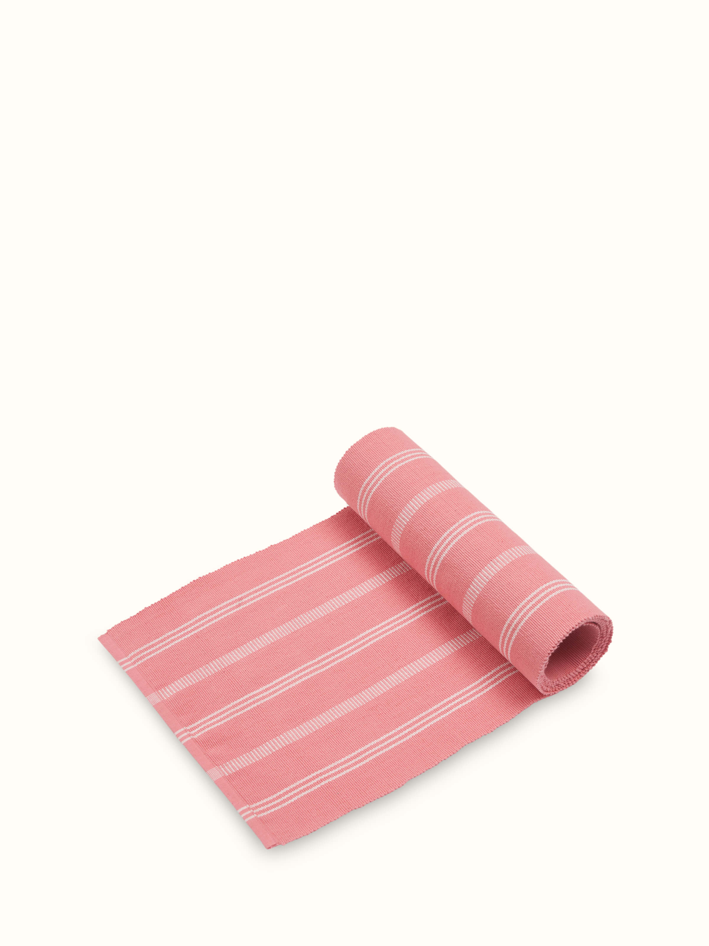 Front view highlighting the natural cotton fabric and delicate stripe pattern