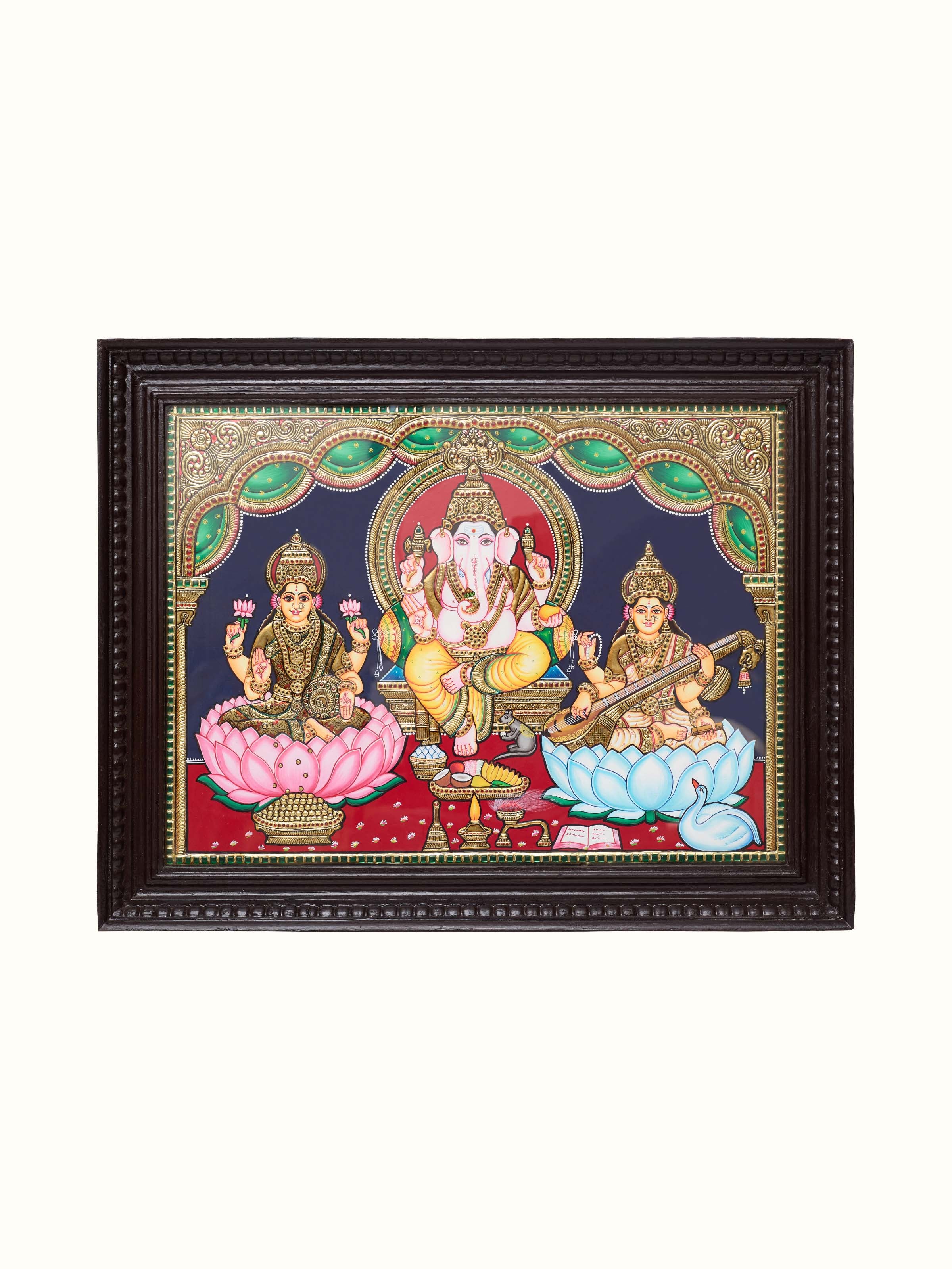Lakshmi Ganesh Saraswathi Thanjavur Painting