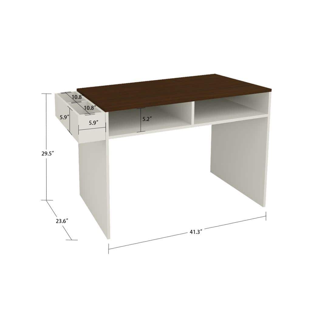 Ariana Study Desk with Shelves and Covered Storage cum Wire Extension Box in Ivory Coffee Walnut Colour