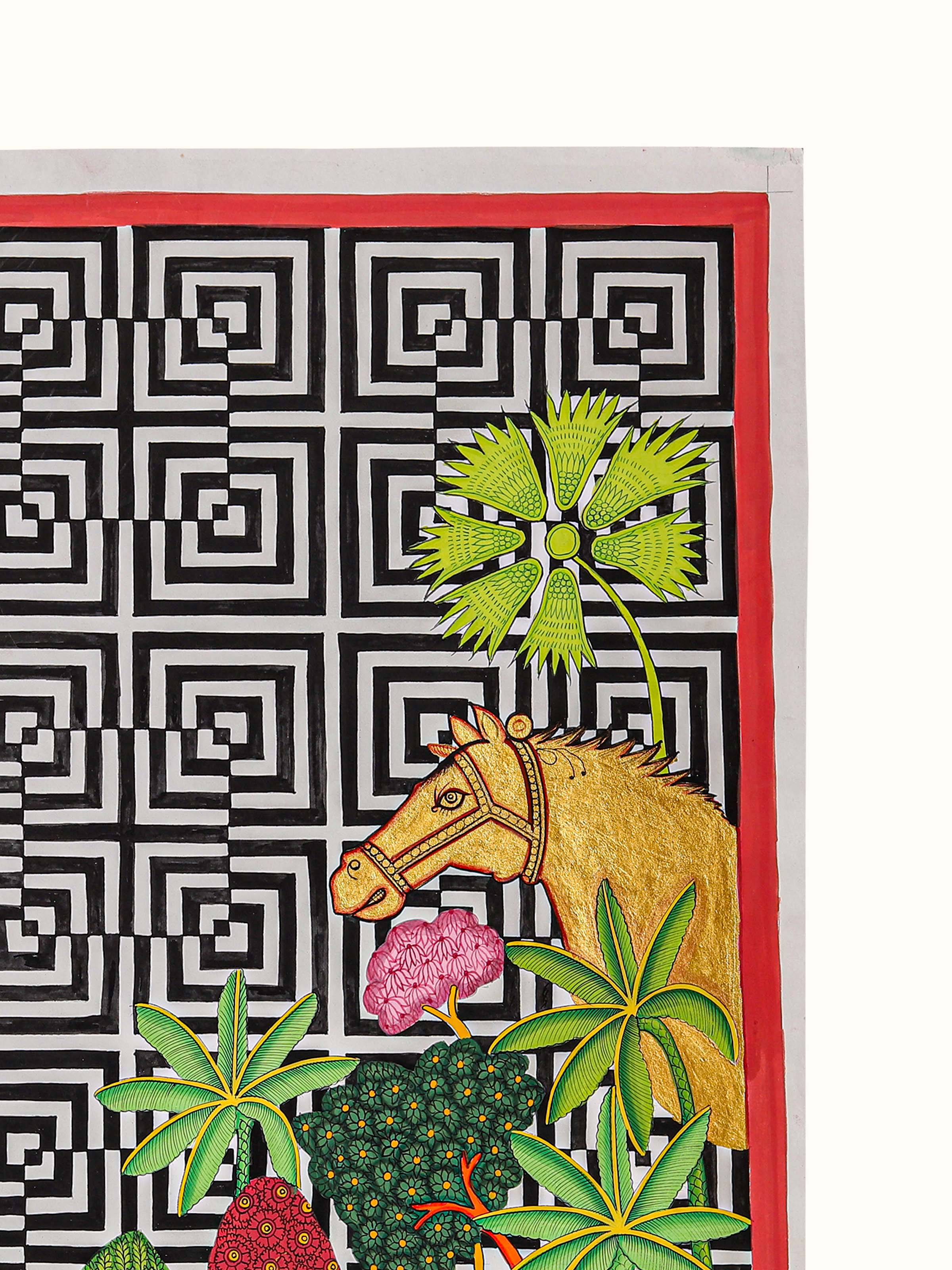 Horse Geometric Illusion Pichwai Painting