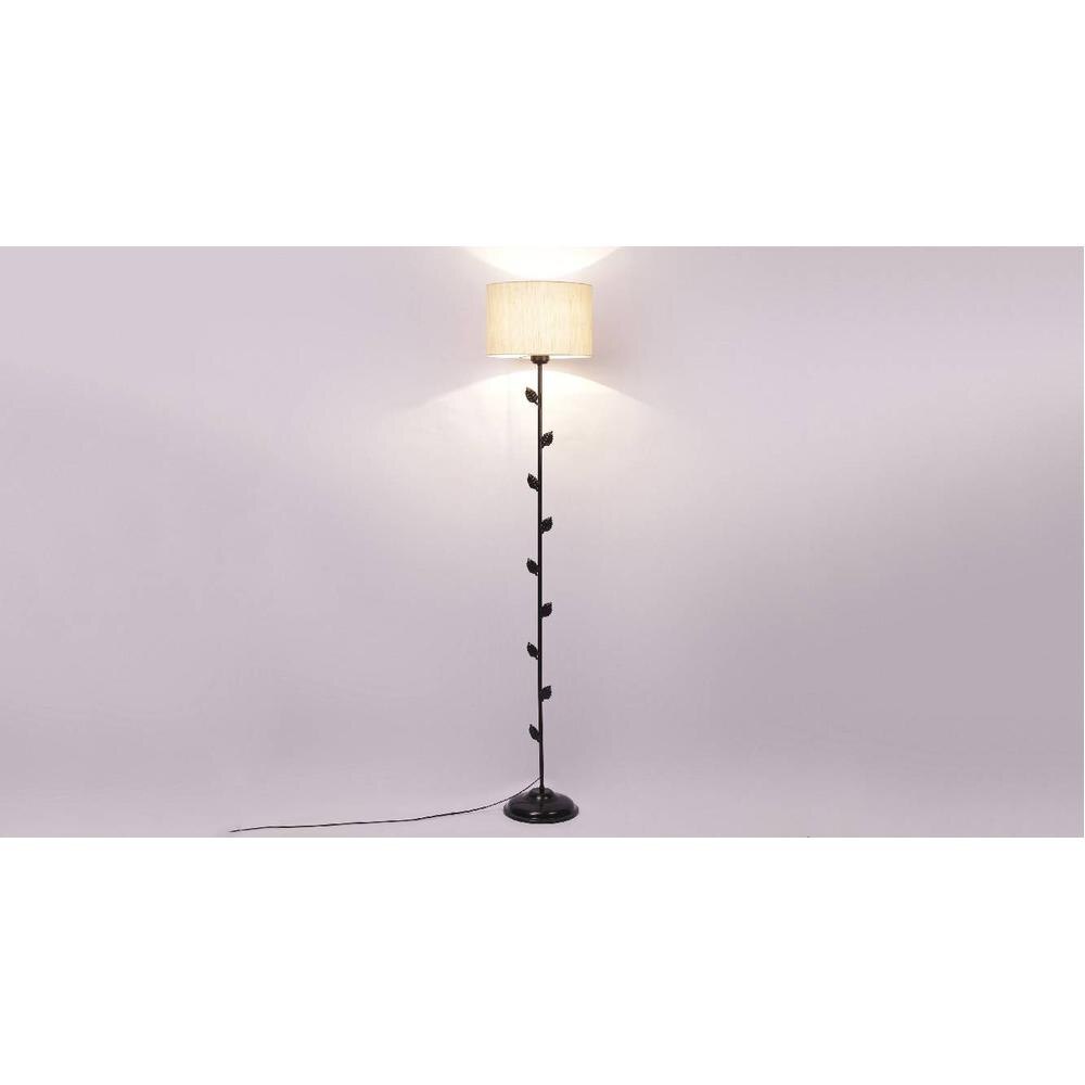 Avalon Off White Fabric Floor Lamp with Black Iron Base