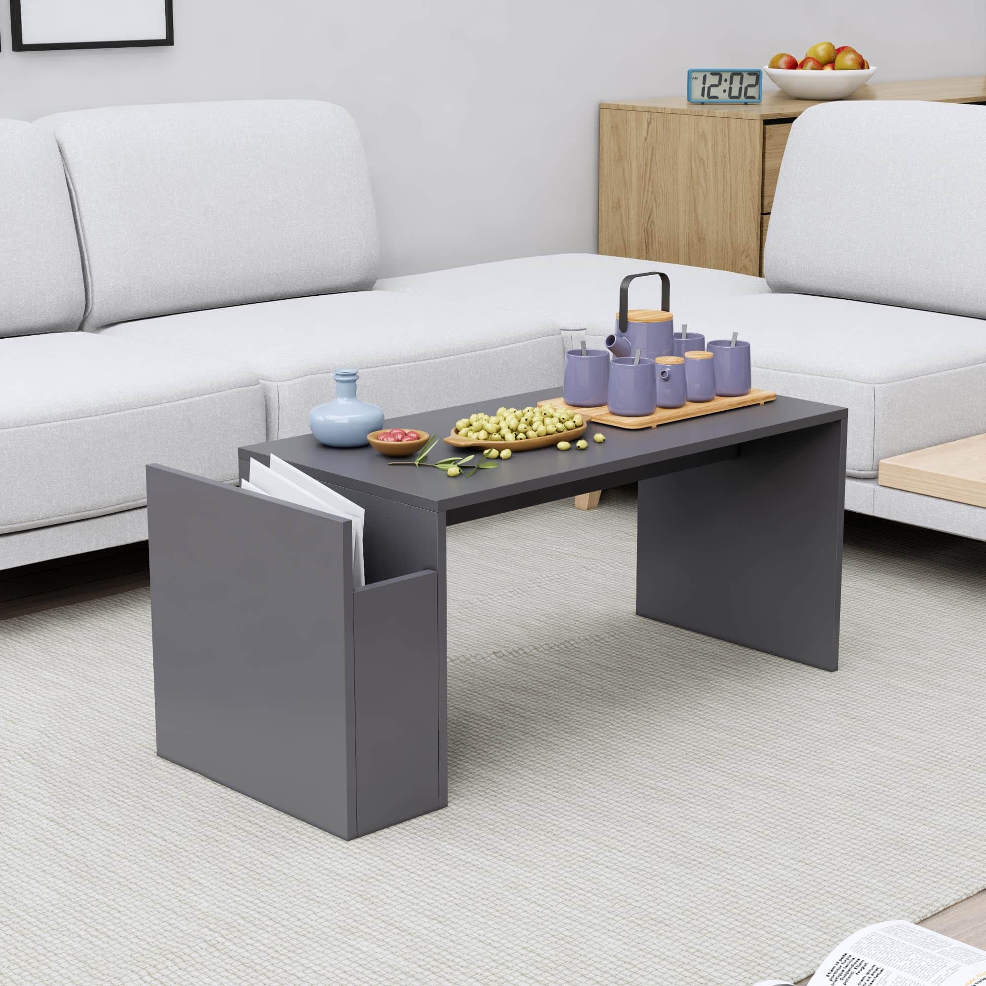 Hexa Engineered Wood Coffee Table In Slate Grey - HexaRed