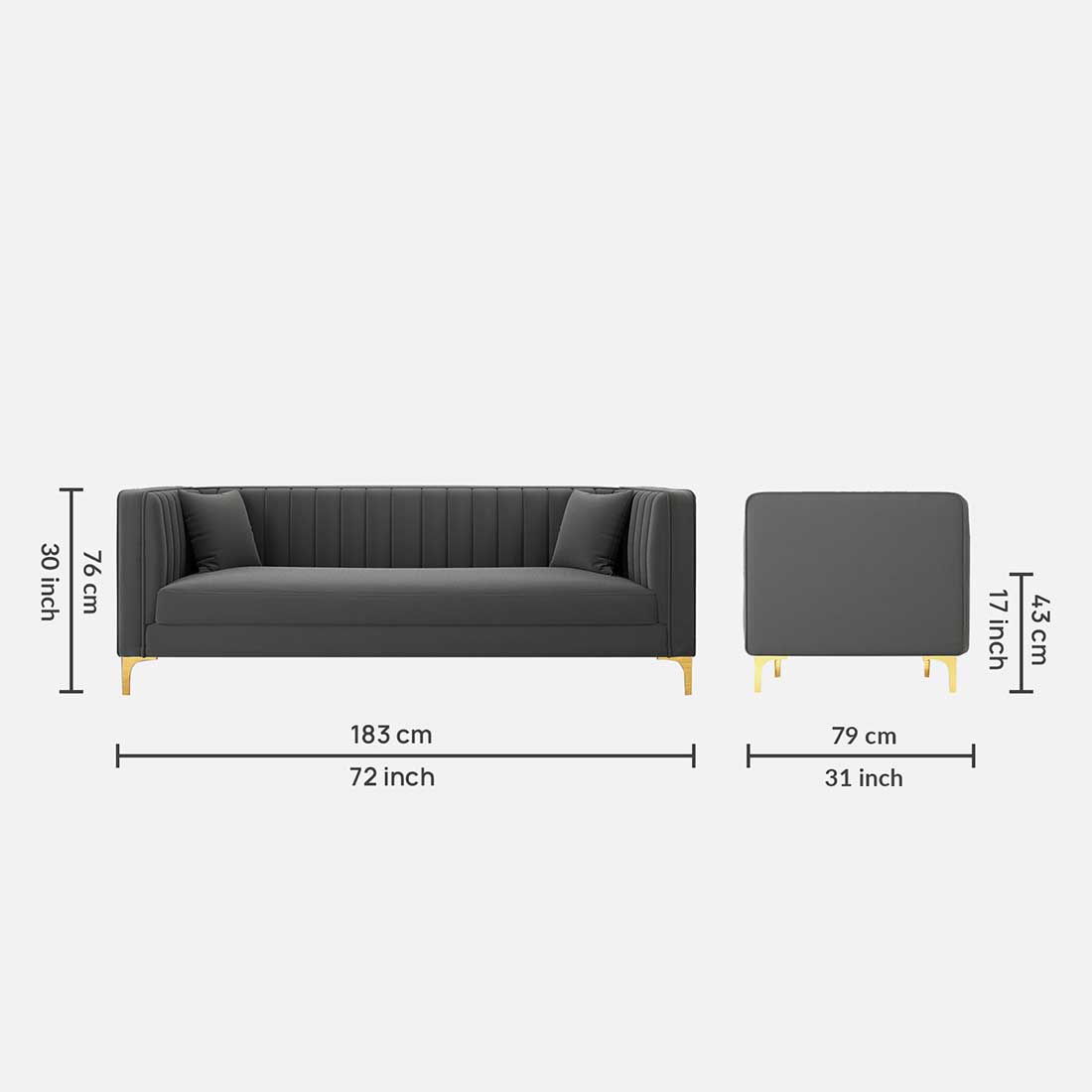 Tuxedo Fabric Sofa (Dark Grey)