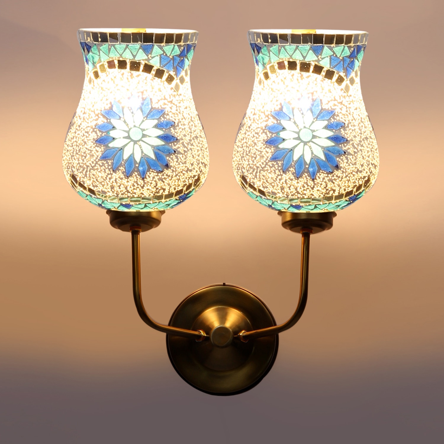 Devansh Metal Electric Wall Light in Gold Colour with Multicolor Shade Count of 2 Lights - Devansh