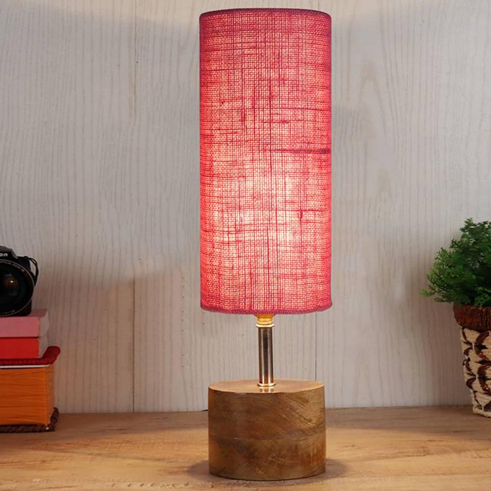 Olive Pink jute & solid wood table lamp - Devansh
