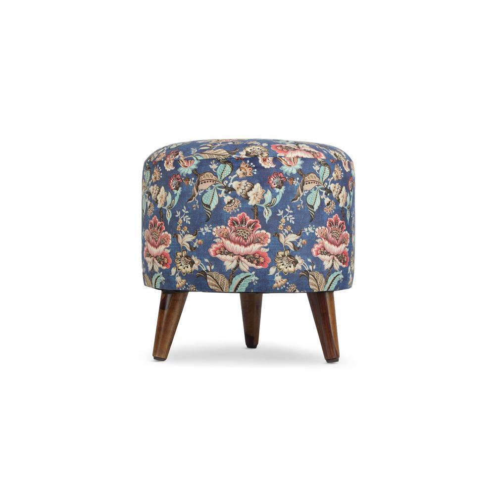 Aria Solid Wood  Ottomon in  Blue Colour