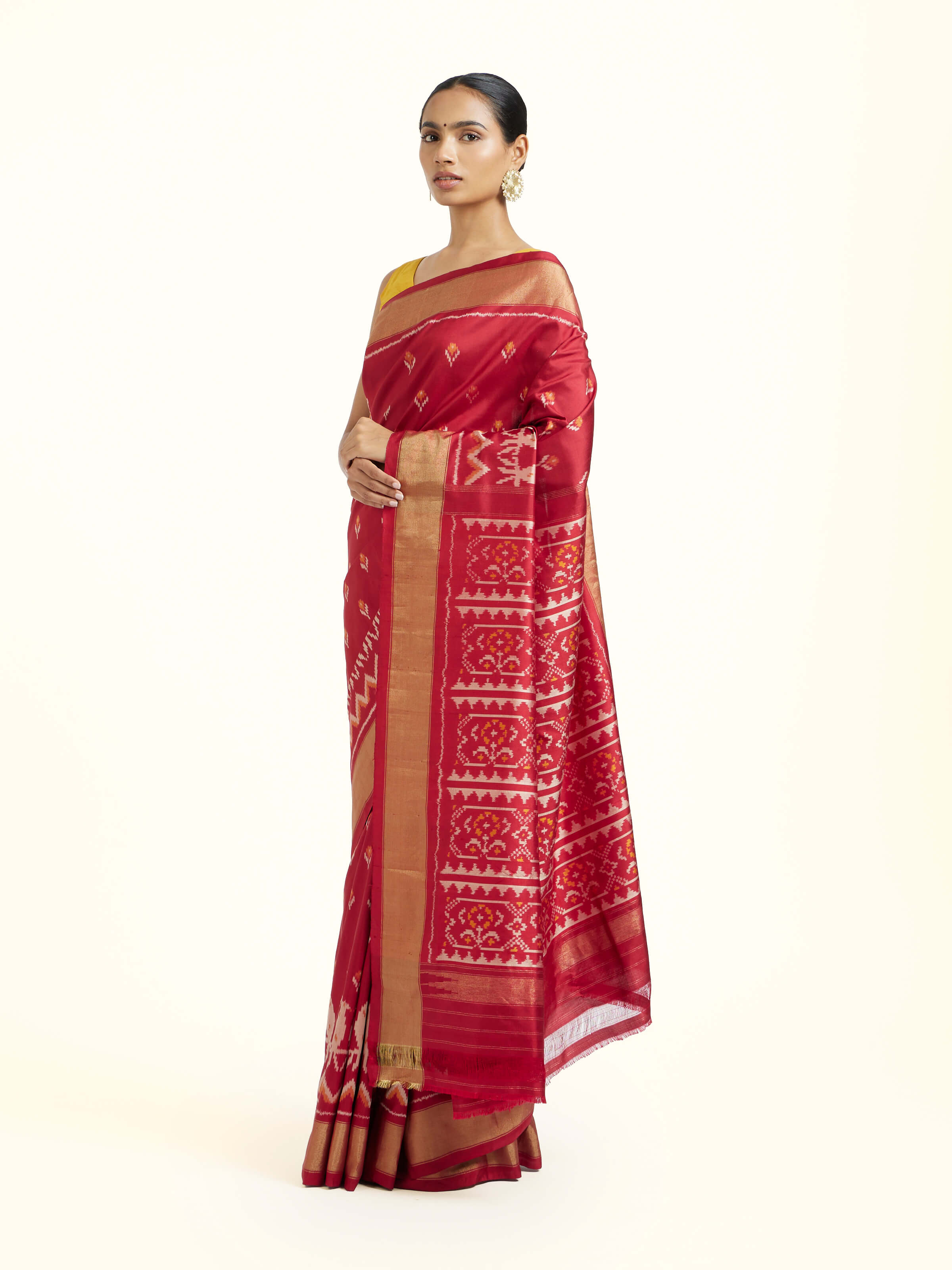 Red Mulberry Silk Pochampally Ikat Handloom Saree