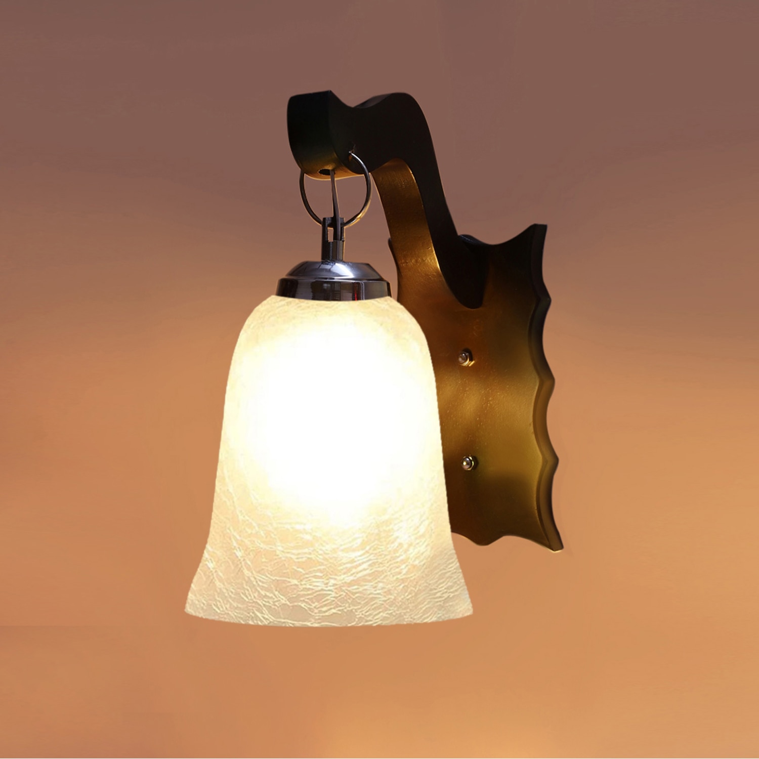 Devansh Solid Wood Electric Wall Light in Brown Colour with White Shade Count of 1 Light - Devansh