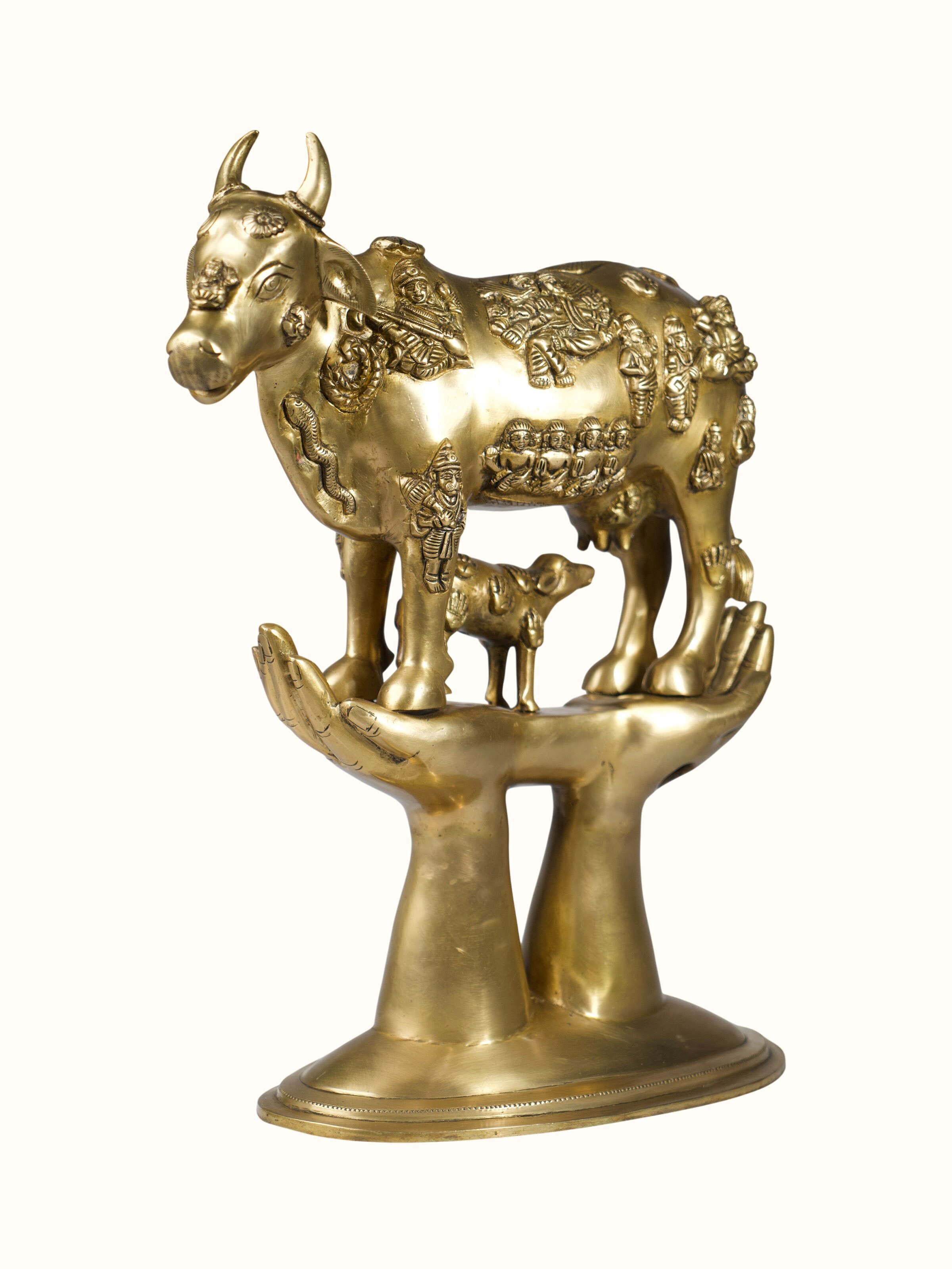 Brass Cow Calf Standing Sculpture