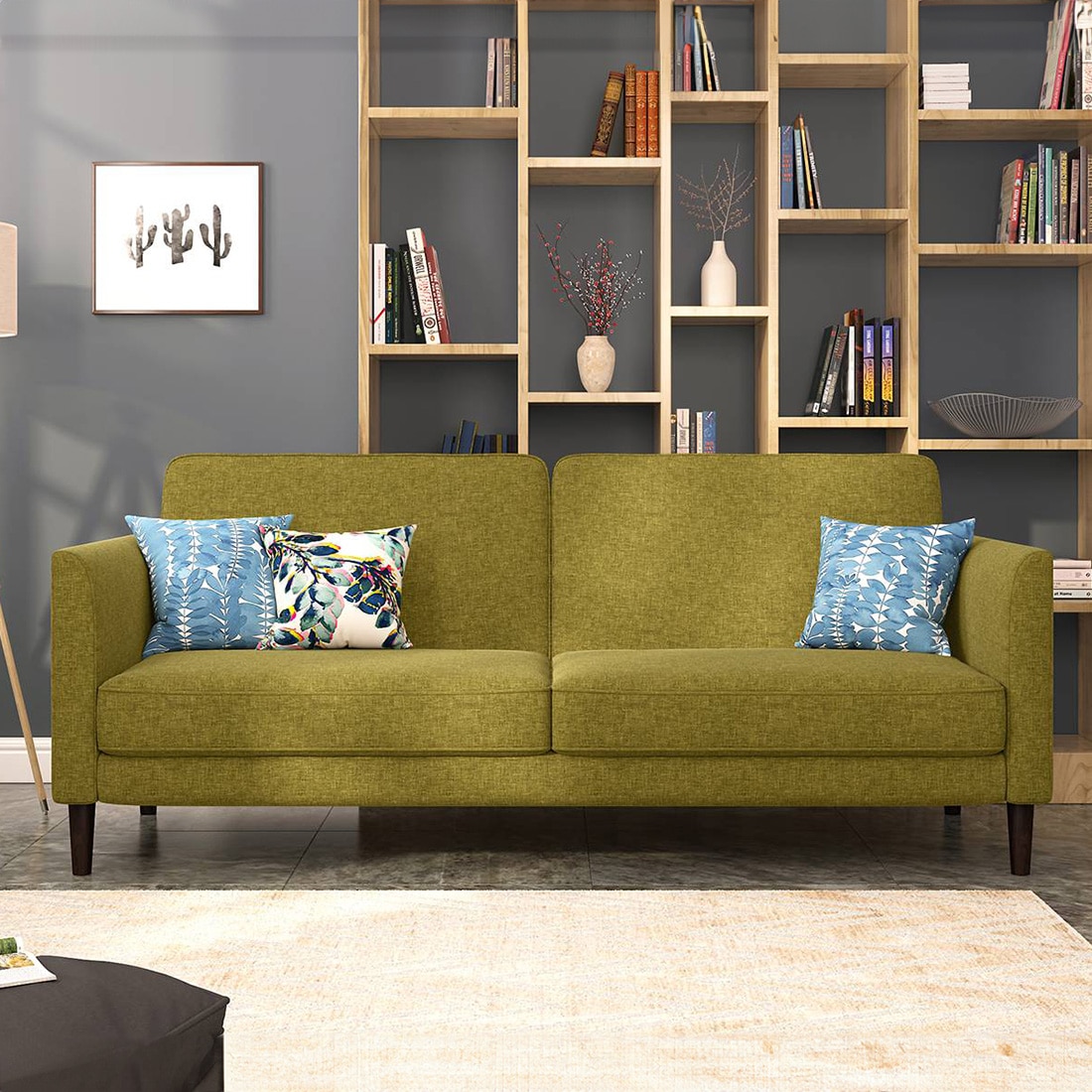 Felicity 3 Seater Click Clack Sofa cum Bed In Olive Green Colour