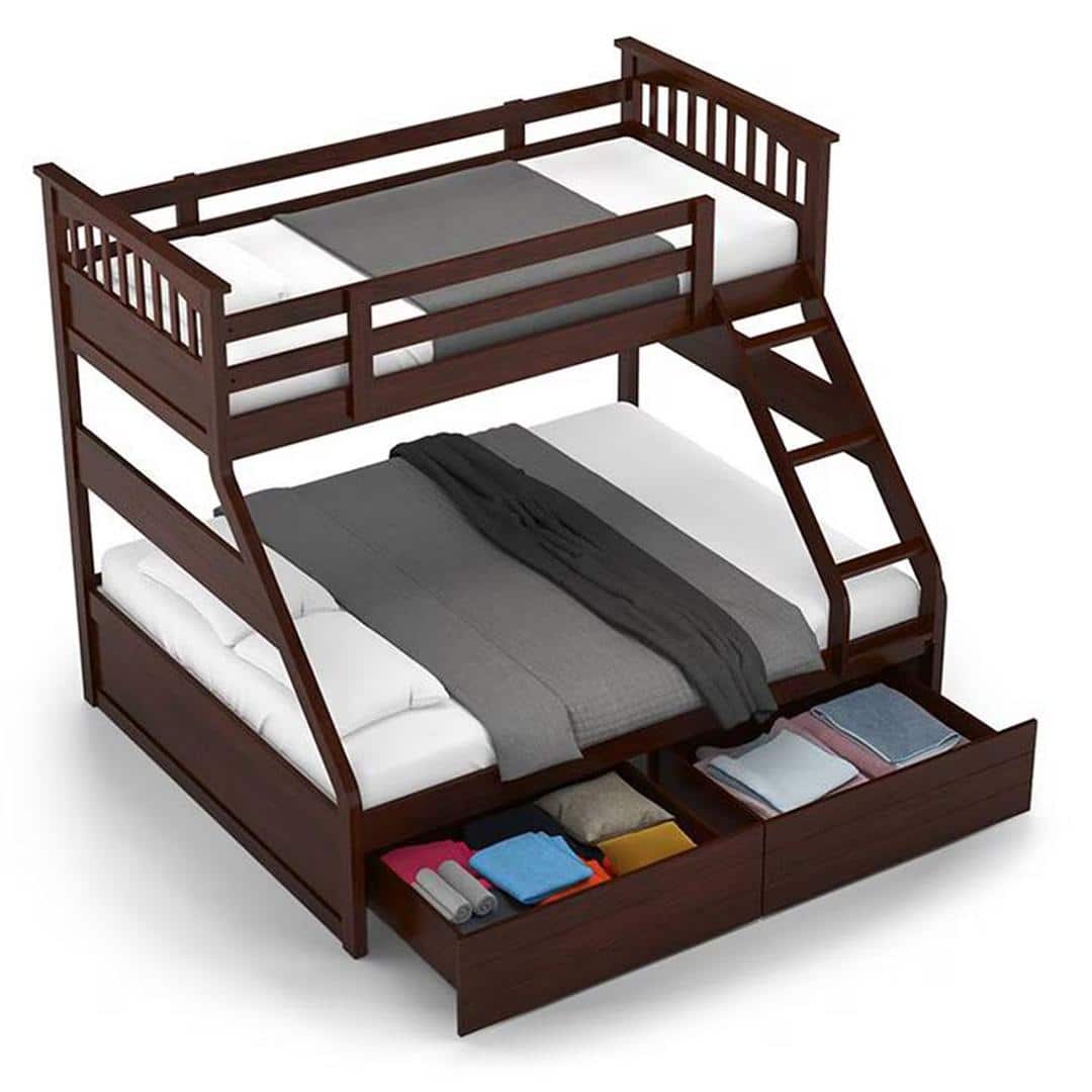 Barnley Single Over Queen Storage Bunk Bed In Dark Walnut