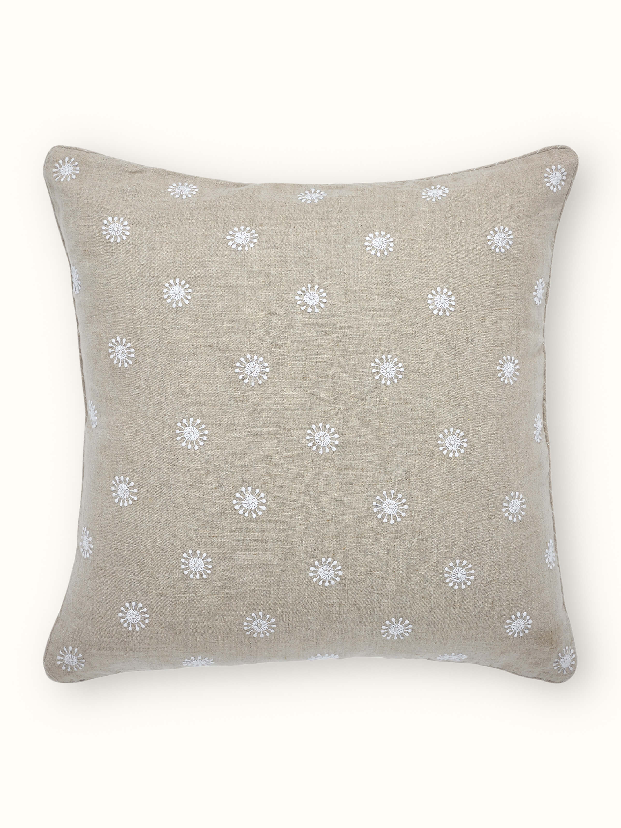Rann Beige Buti Cotton Chikankari Hand Embroidered Cushion Cover