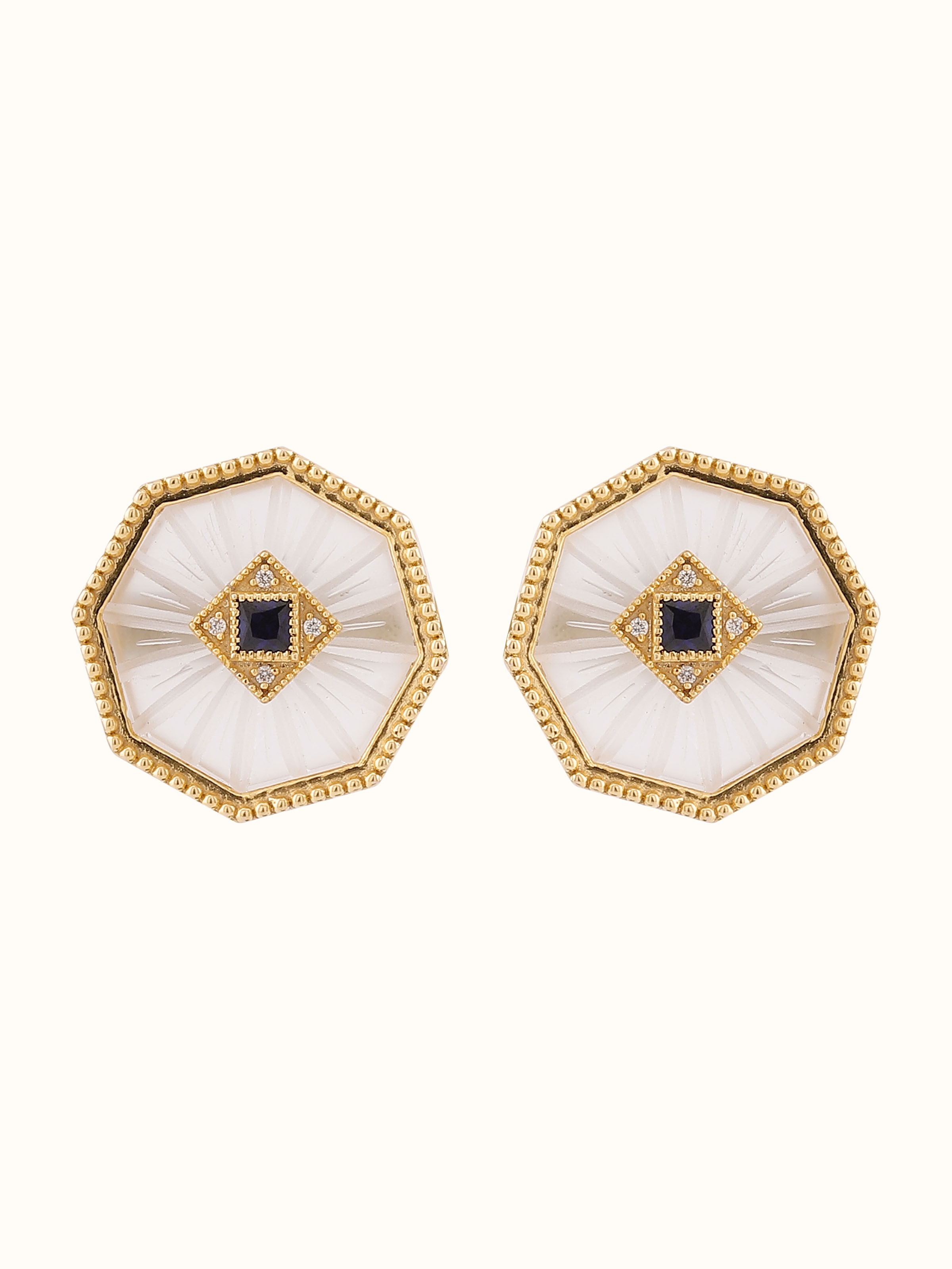 Front view of Lapidary 14 Karat Gold Studs