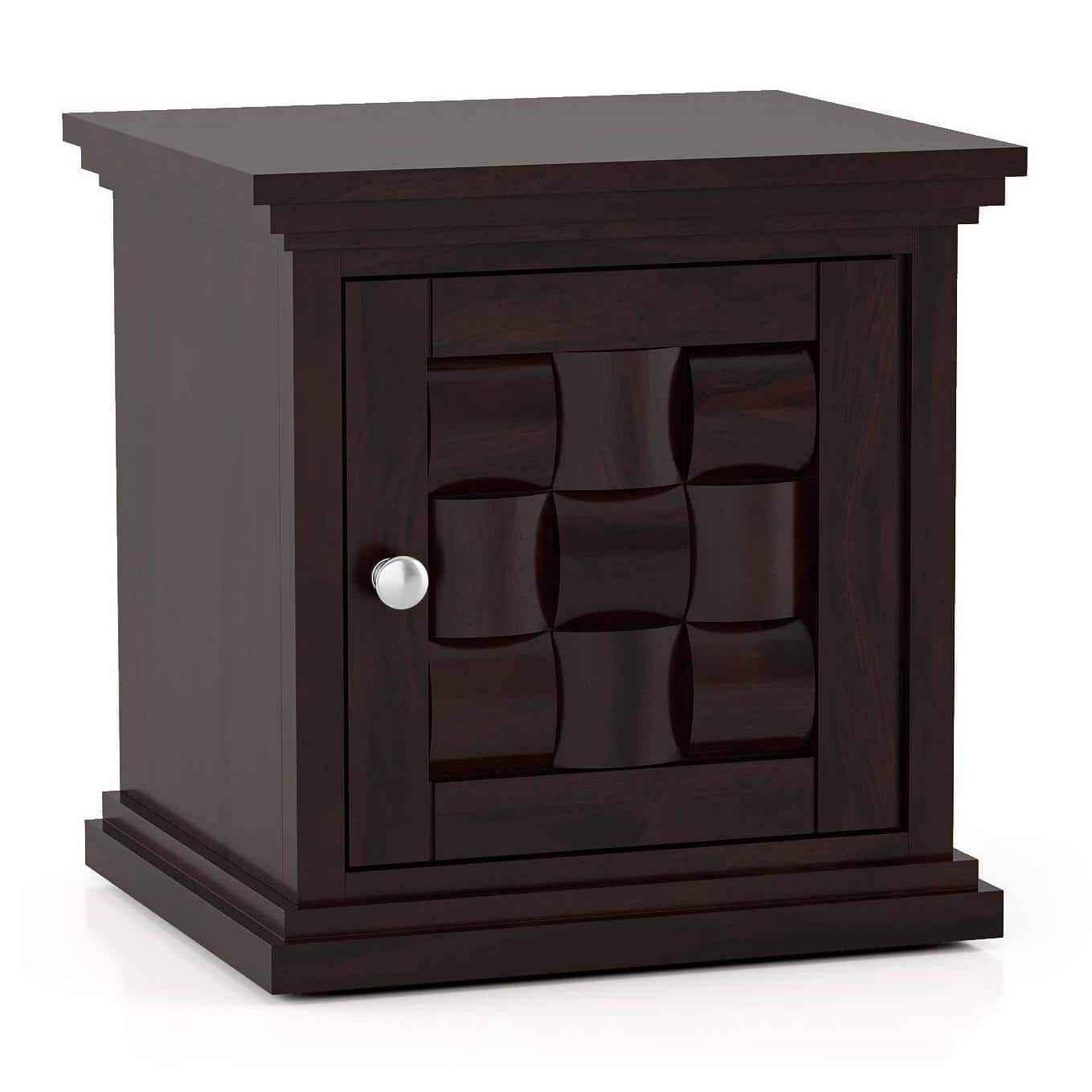 Weave Solid Wood Bedside Table in Mahogany Finish