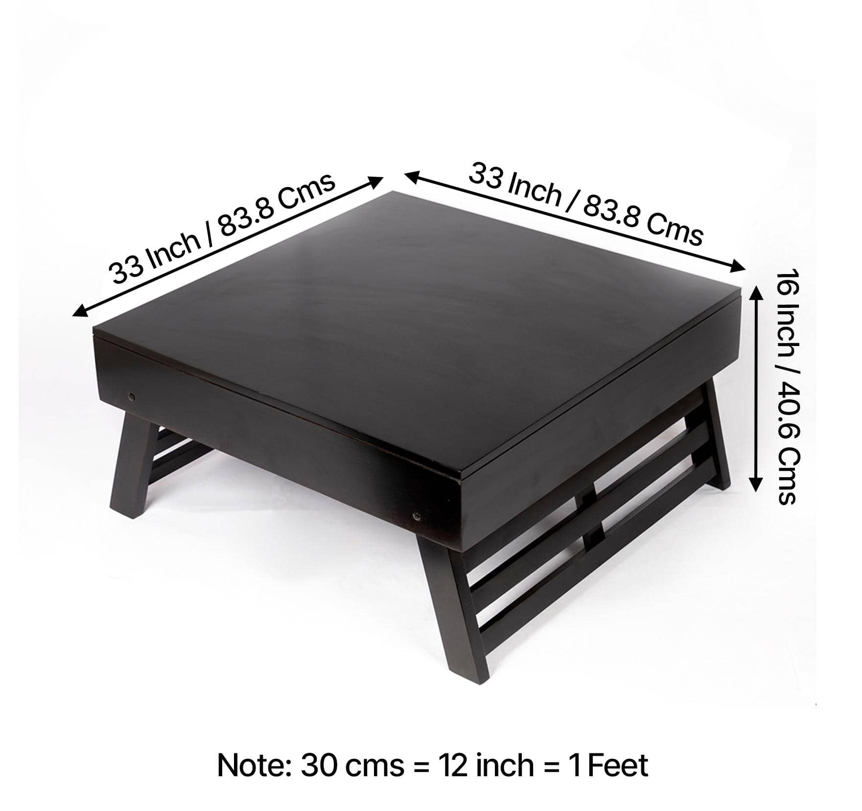 Bradford Sheesham Wood Contemporary Square Foldable Coffee Table In Extra Dark Mahagony Finish