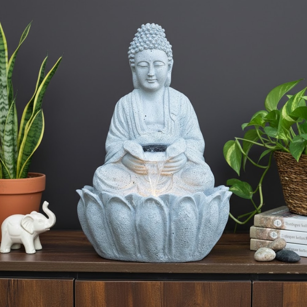Grey 2Ft Lotus Buddha Water Fountain