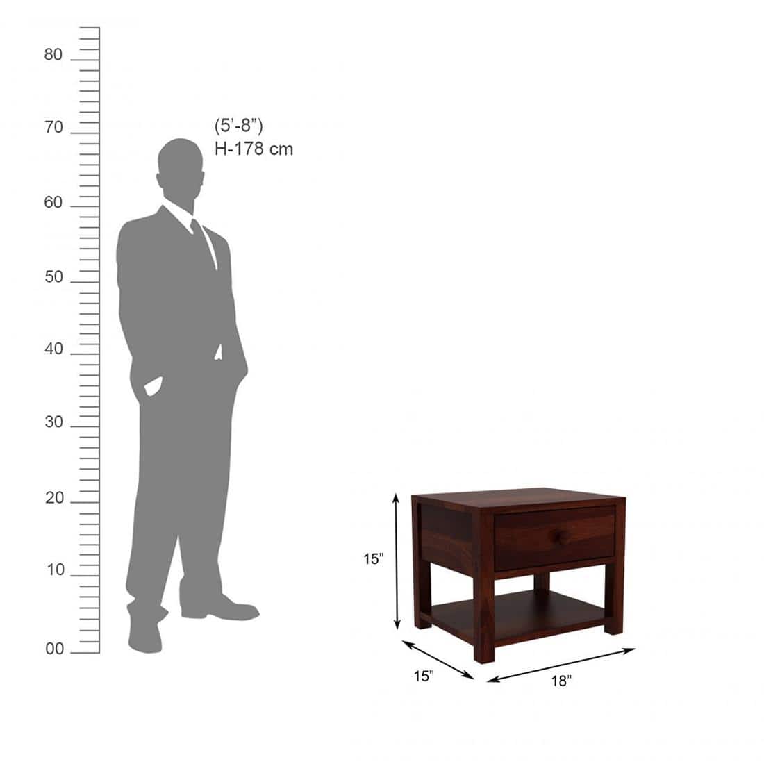 Chinku Solid Wood Bedside Table in Teak Finish