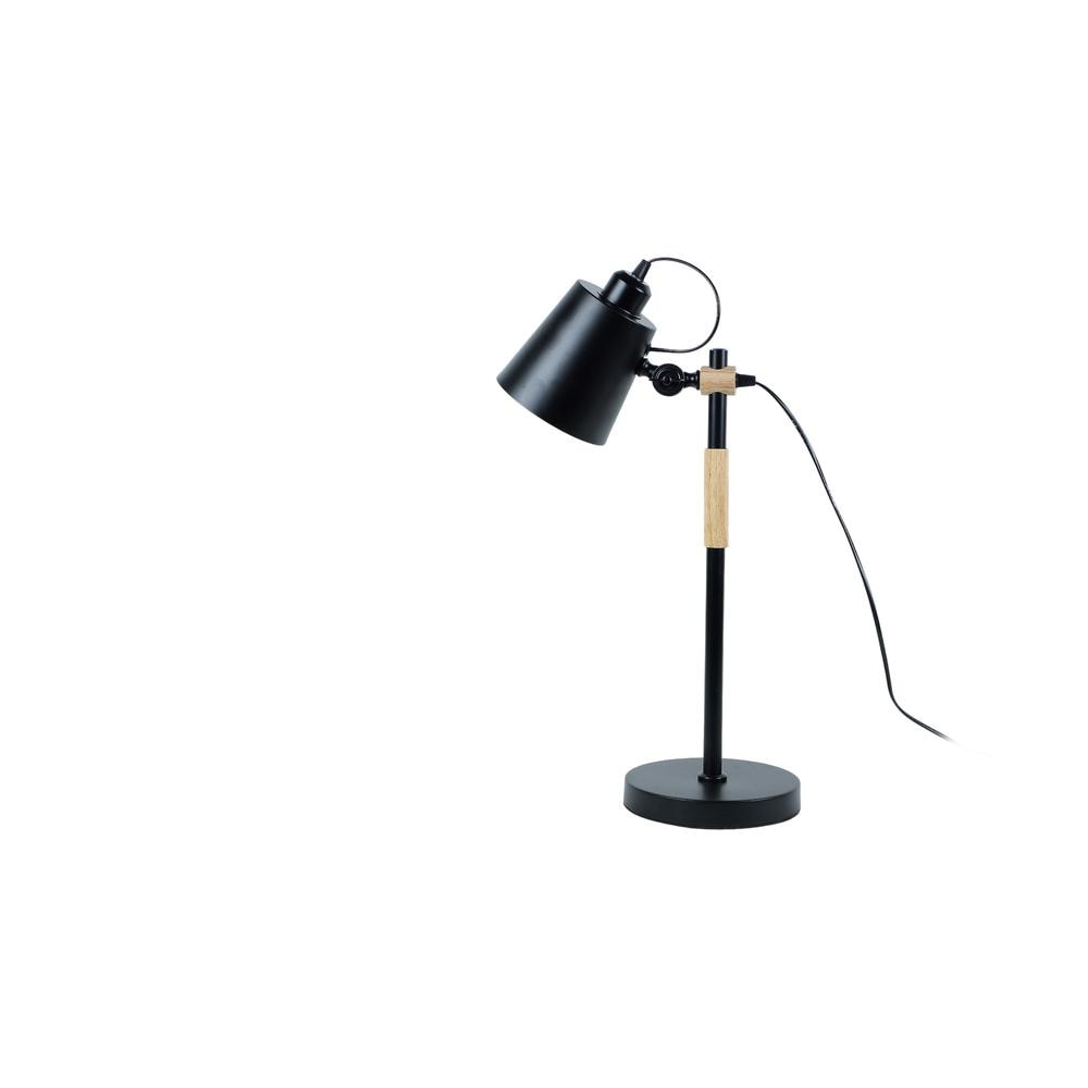 Modern Nordic Wood and Metal Study Lamp With Black Base