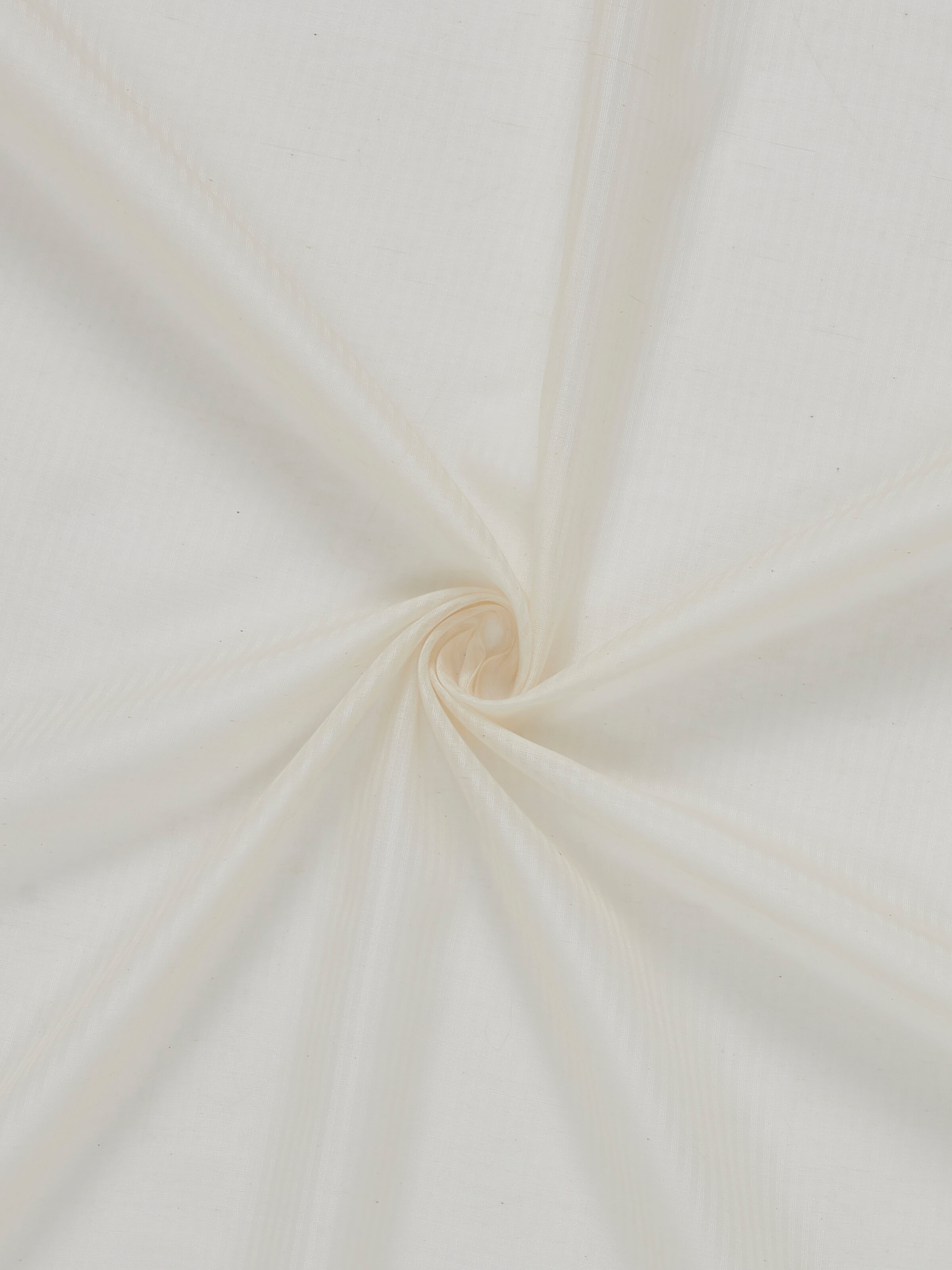 Angle view showing textured Maheshwari weave on ivory sheer curtain.