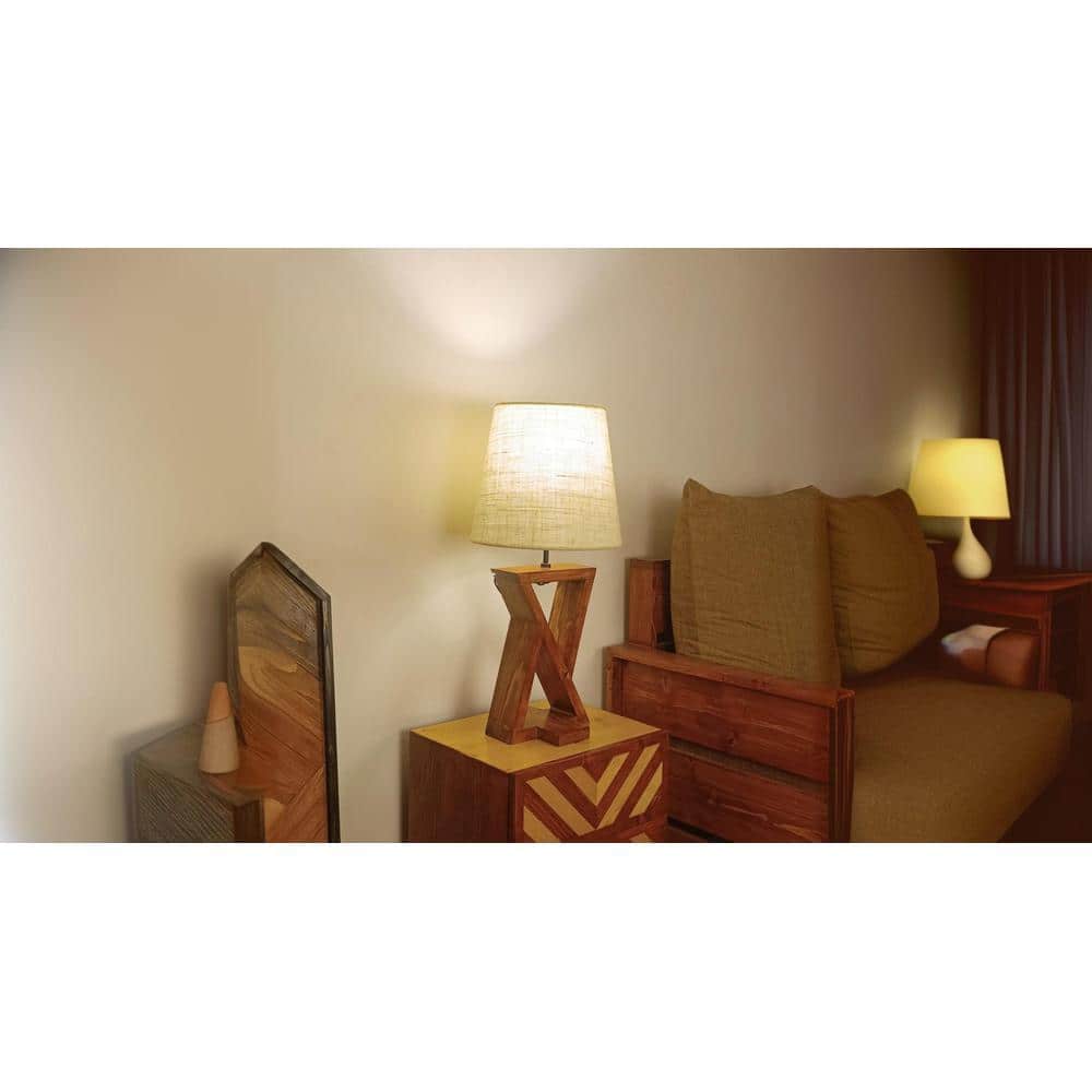 Chloe Brown Wooden Table Lamp with White Jute Lampshade