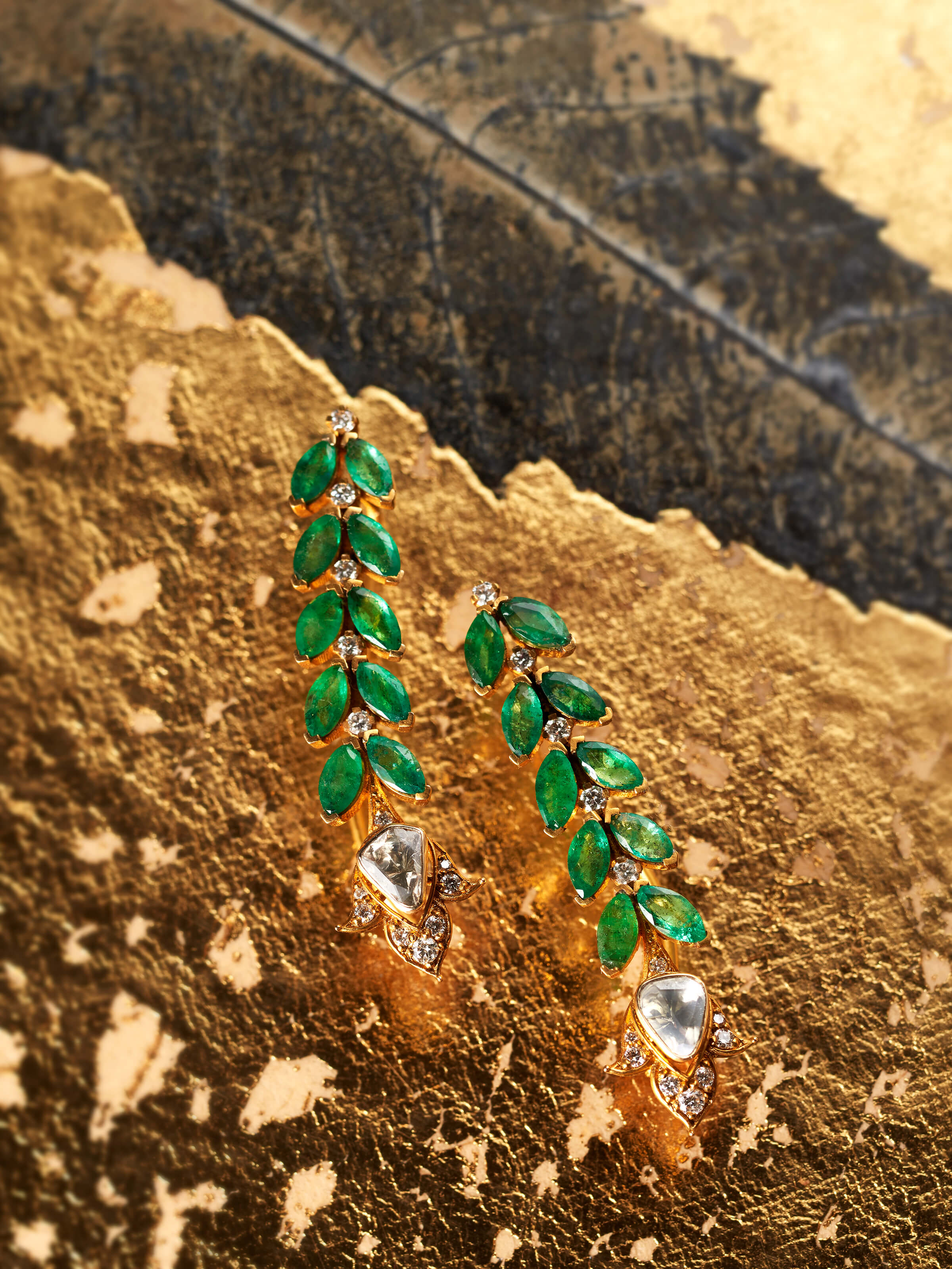 Dank Polki 14 Karat Gold Drop Earrings