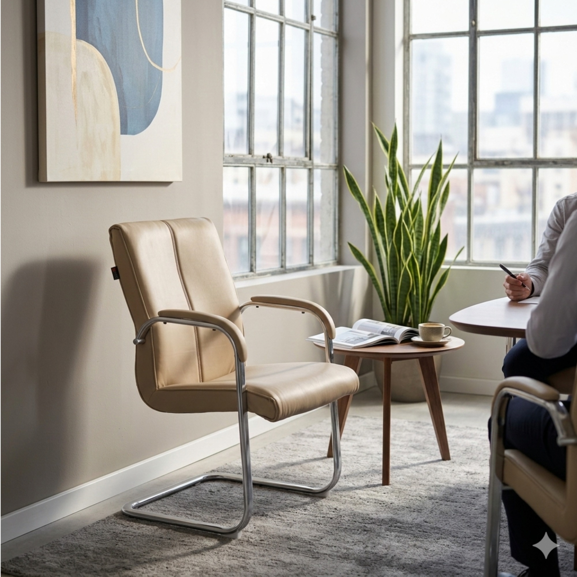 Elegant Cantilever Chair In Cream Colour - Adiko Systems